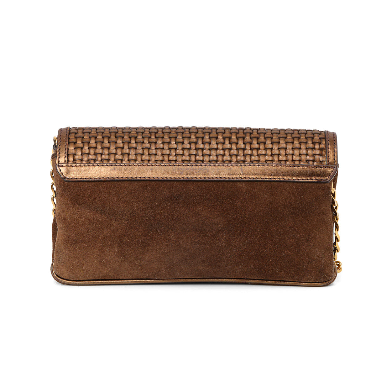 Burberry Metallic Brown Woven Leather and Suede Small Shoulder Bag