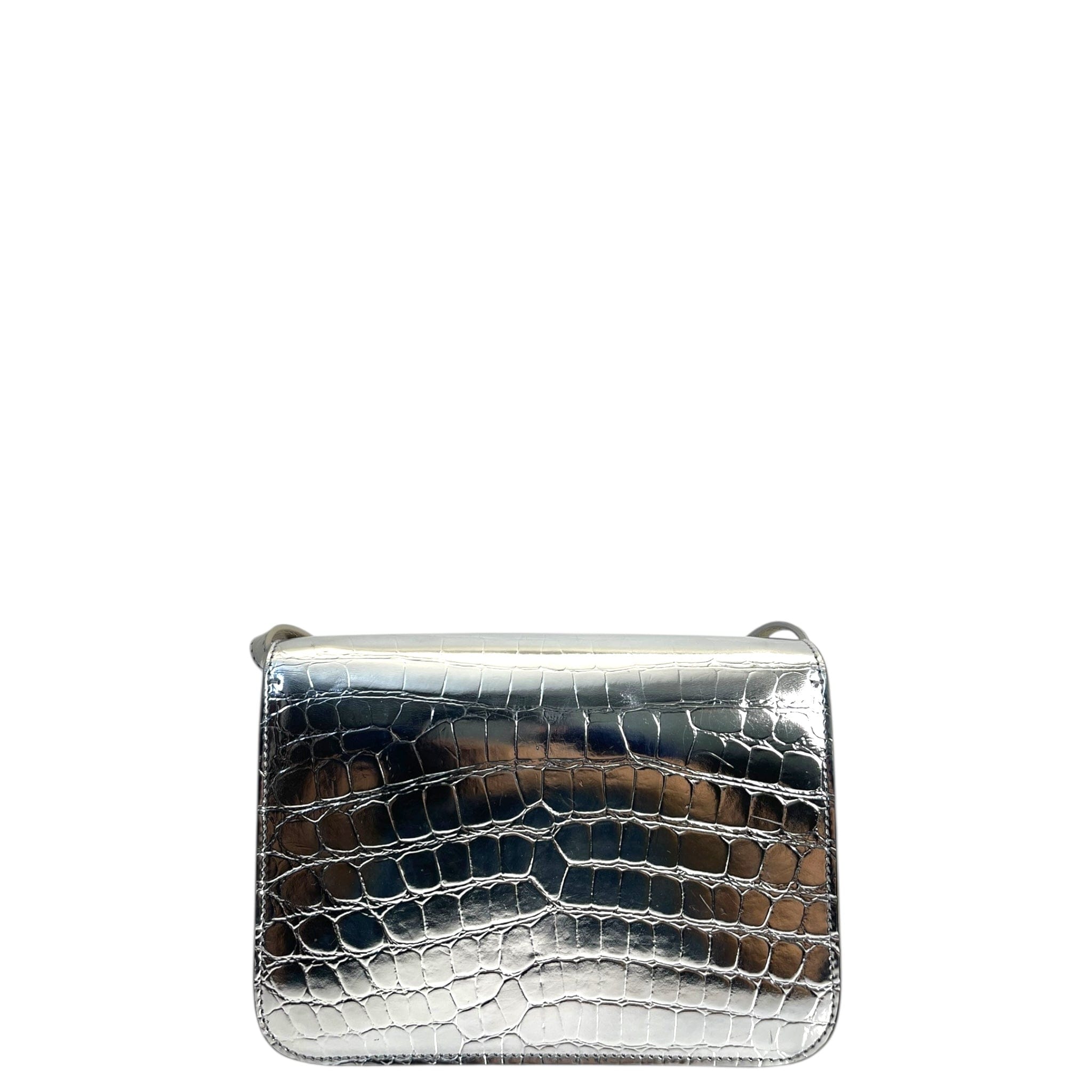 Burberry TB Small Silver Croc Embossed Shoulder Bag