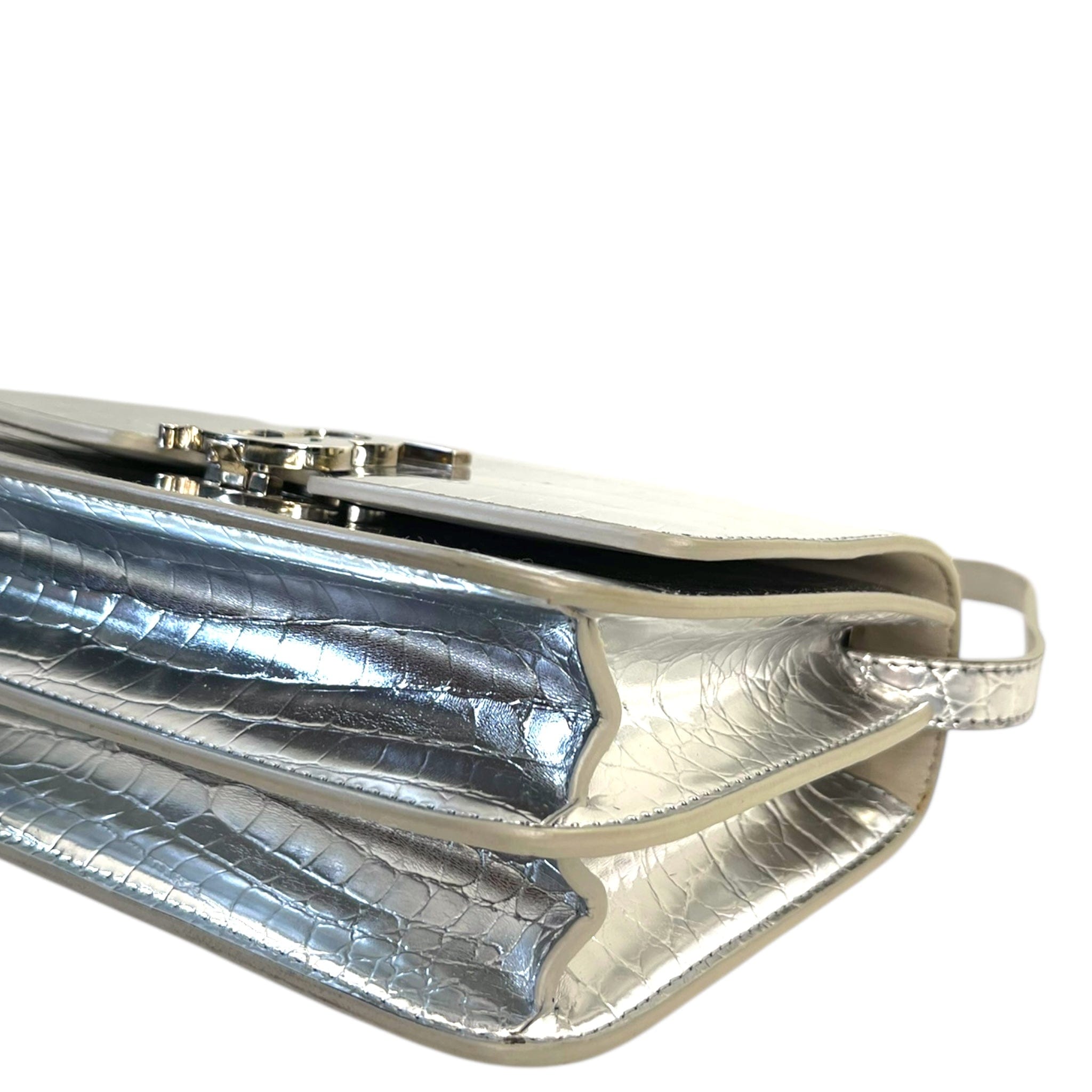 Burberry TB Small Silver Croc Embossed Shoulder Bag