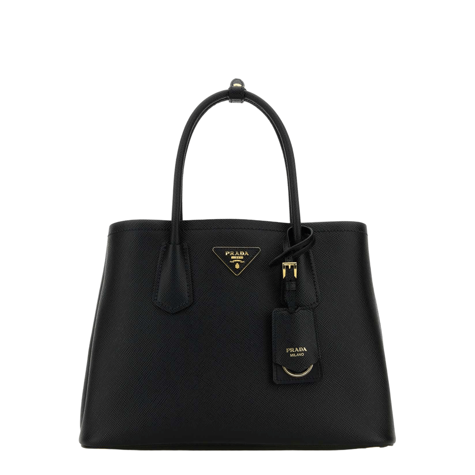 Prada Double Medium Leather Handbags - Black