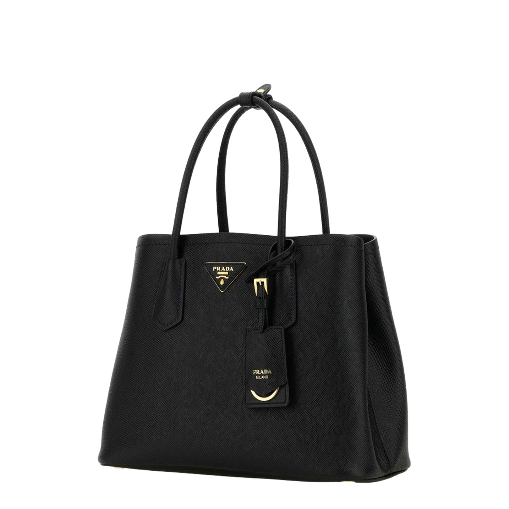 Prada Double Medium Leather Handbags - Black