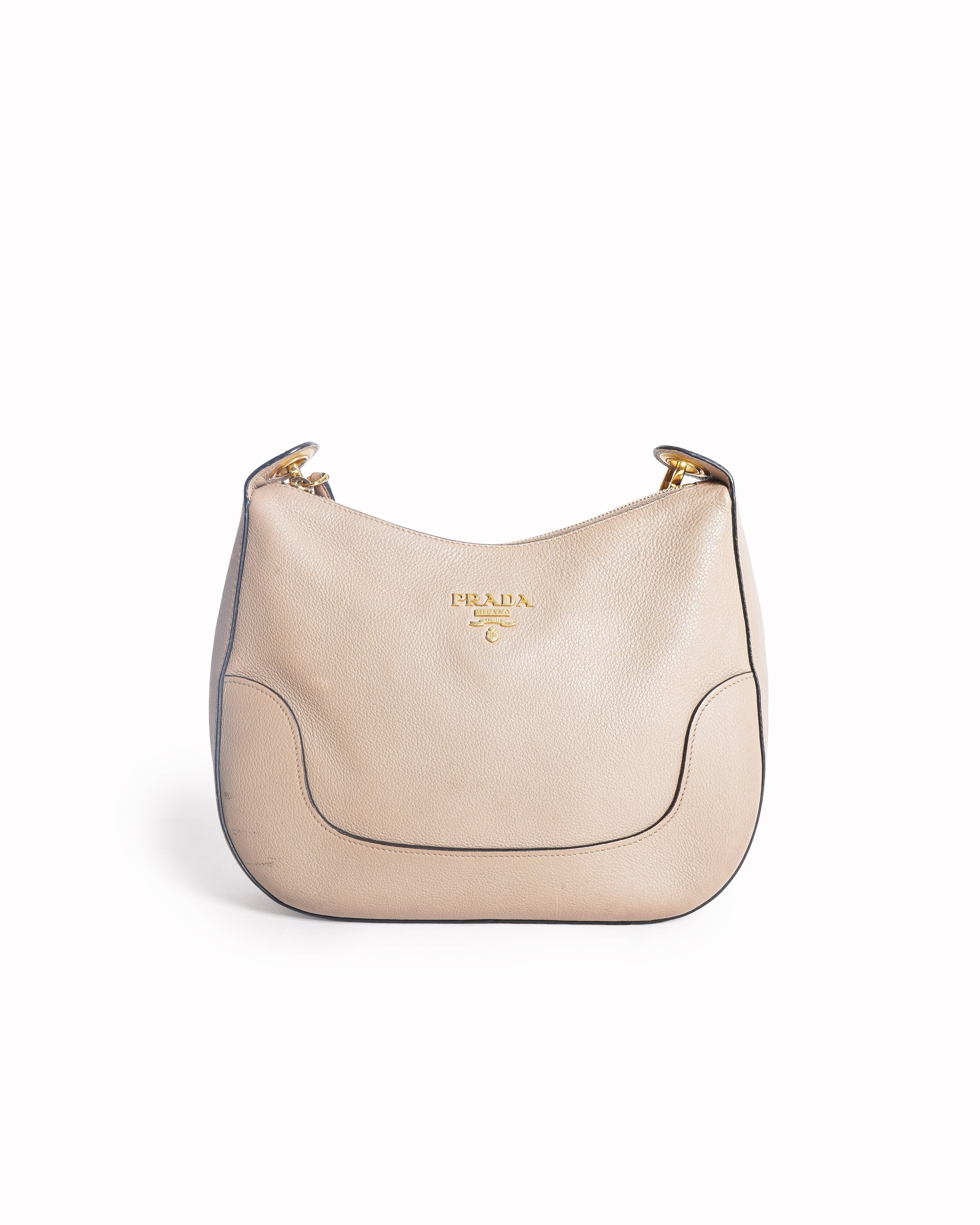 Prada Beige Vitello Phenix leather shoulder bag
