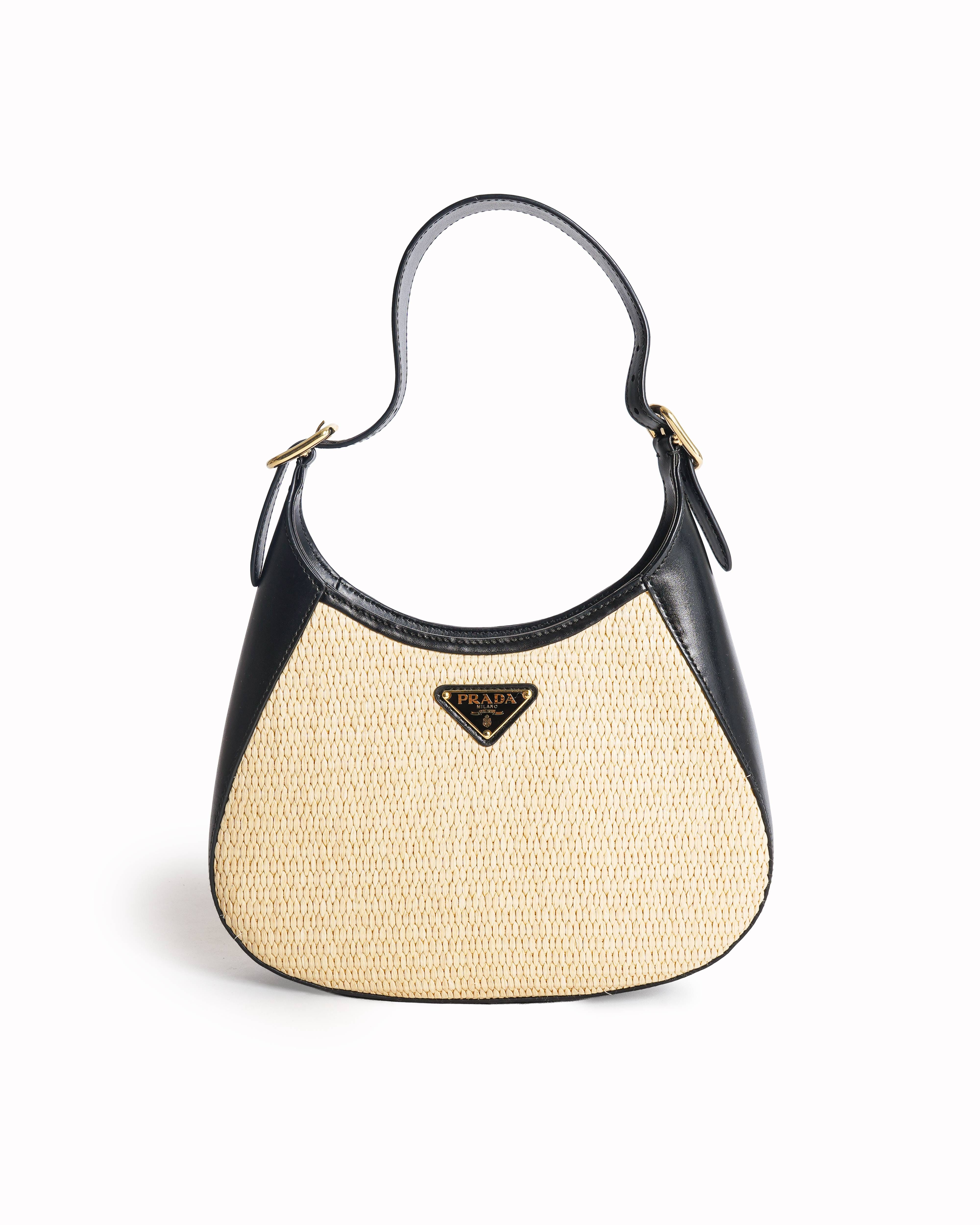 Prada Cleo Raffia and Leather Shoulder Bag