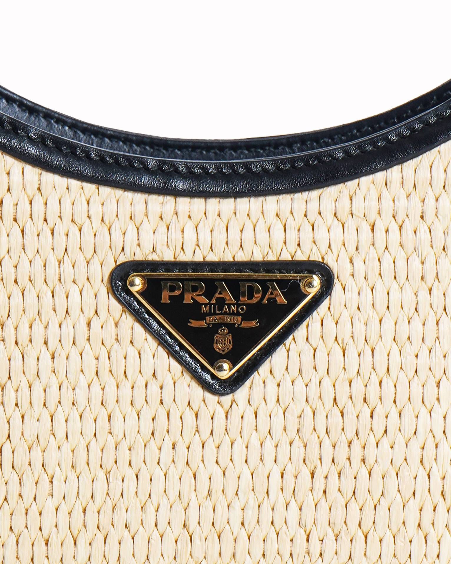 Prada Cleo Raffia and Leather Shoulder Bag