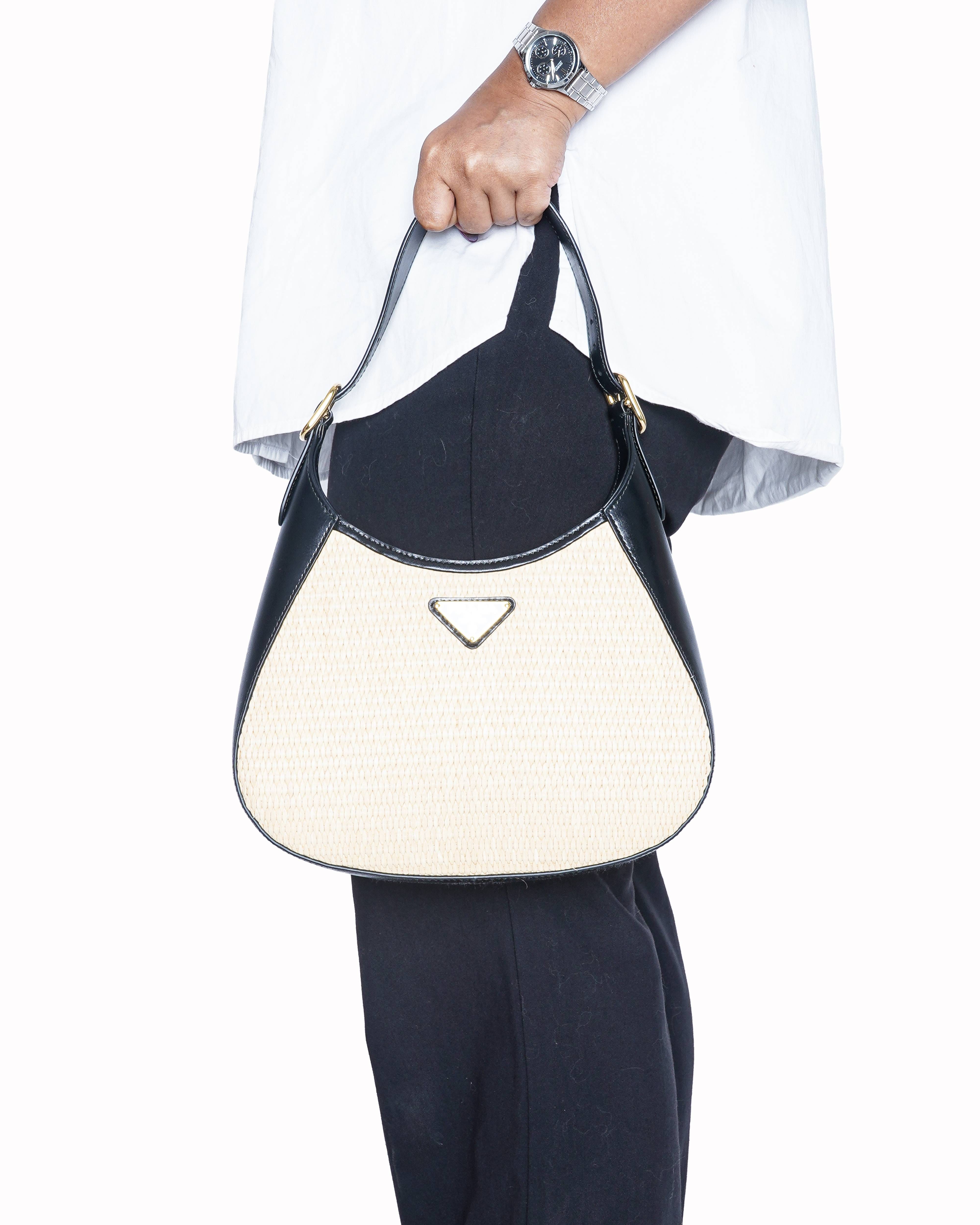 Prada Cleo Raffia and Leather Shoulder Bag
