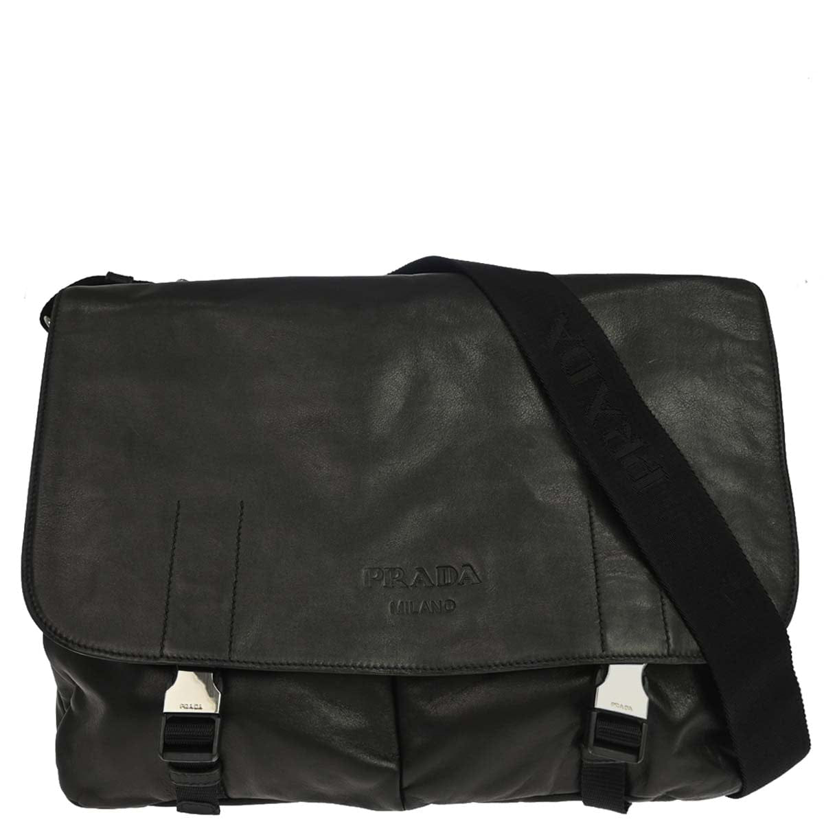 Prada Black Calfskin Messenger Shoulder Bag
