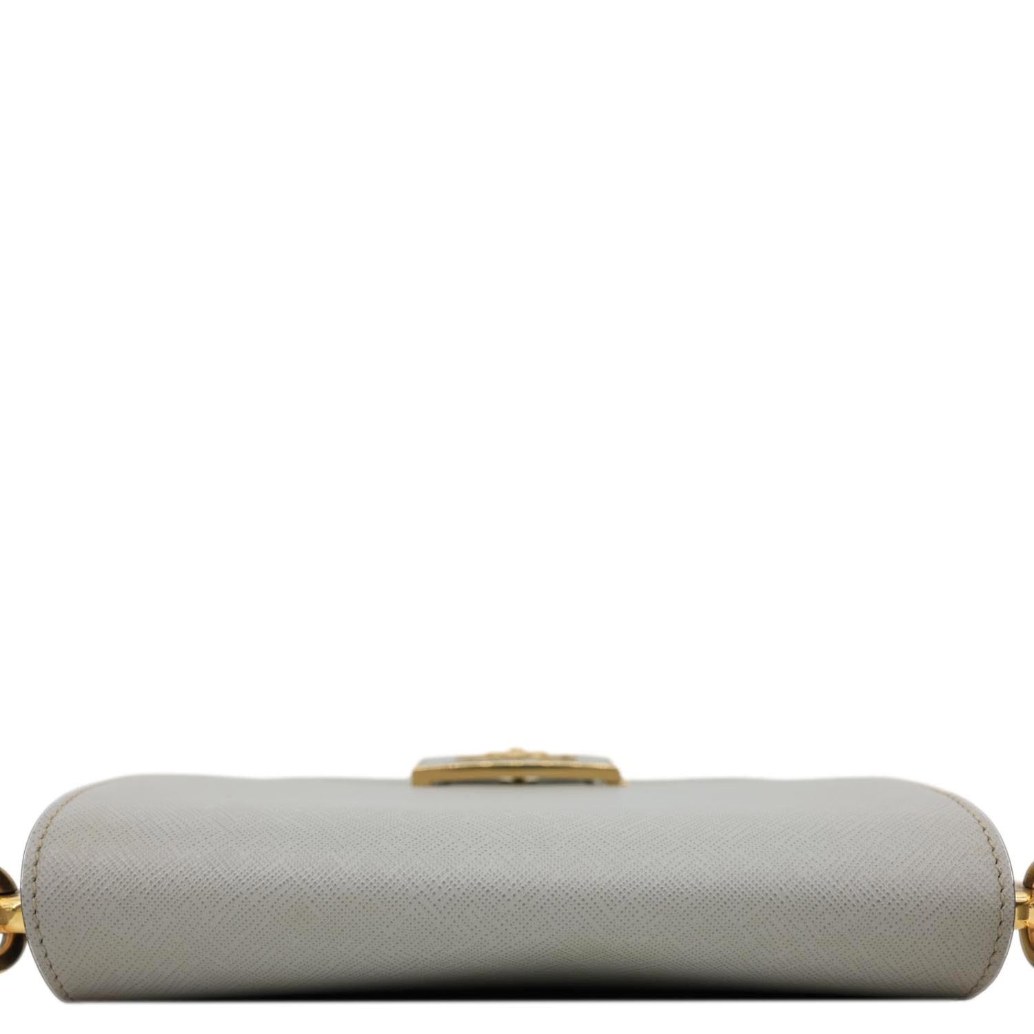 PRADA Embleme Flap Saffiano Lux Leather Shoulder Bag Grey