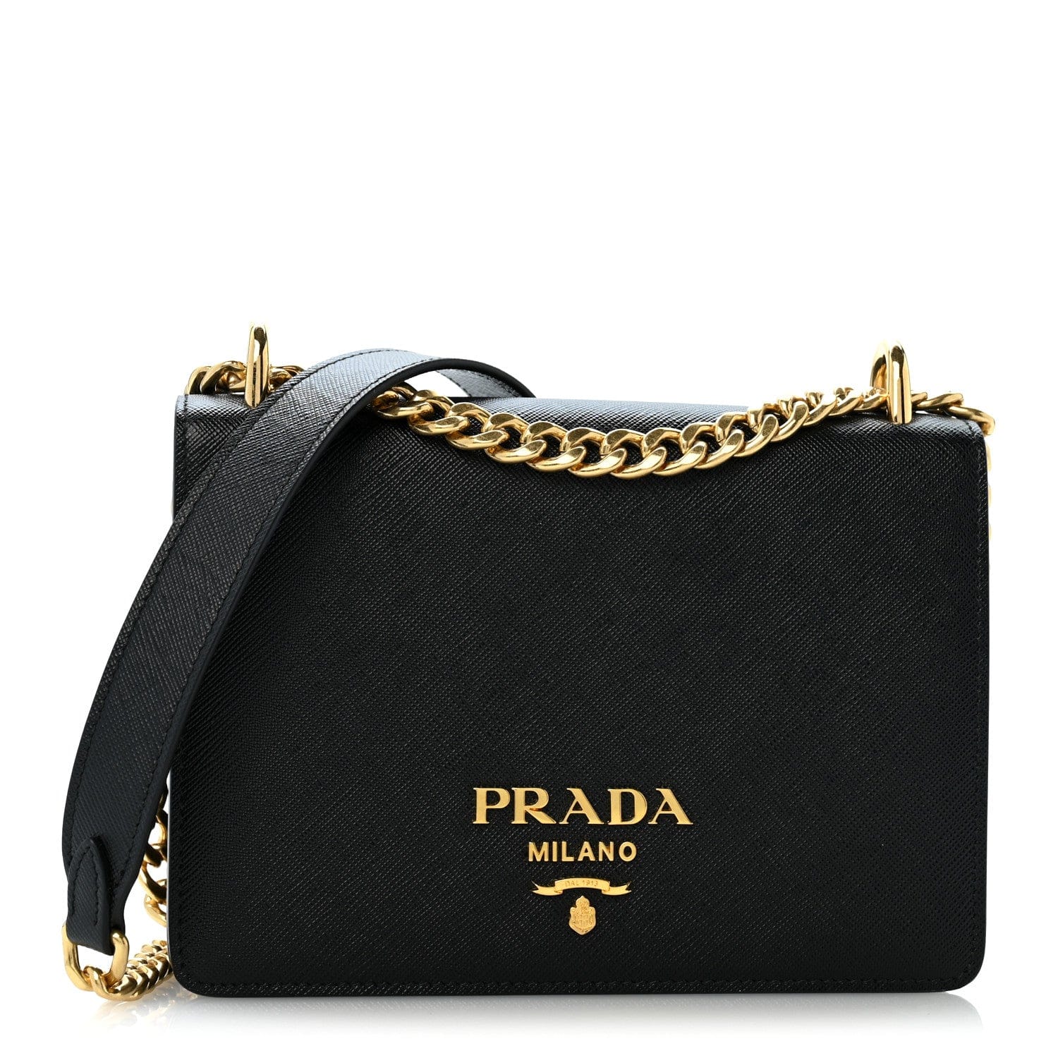 Prada Saffiano Chain Shoulder Bag Black