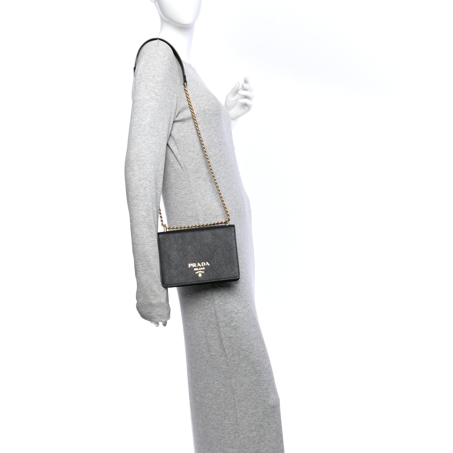 Prada Saffiano Chain Shoulder Bag Black