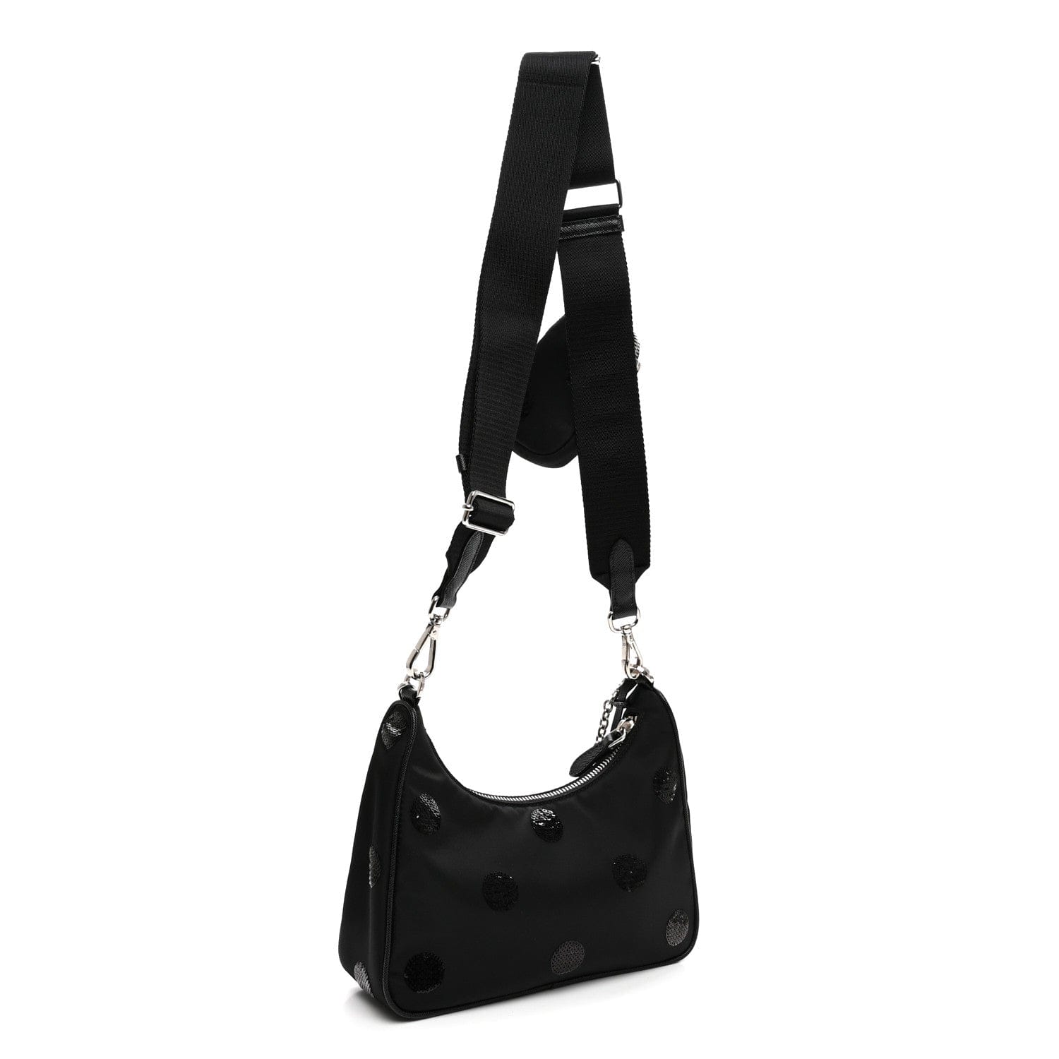 Prada Nylon Sequin Embellished Polka Dot Re - Edition 2005 Shoulder Bag Black