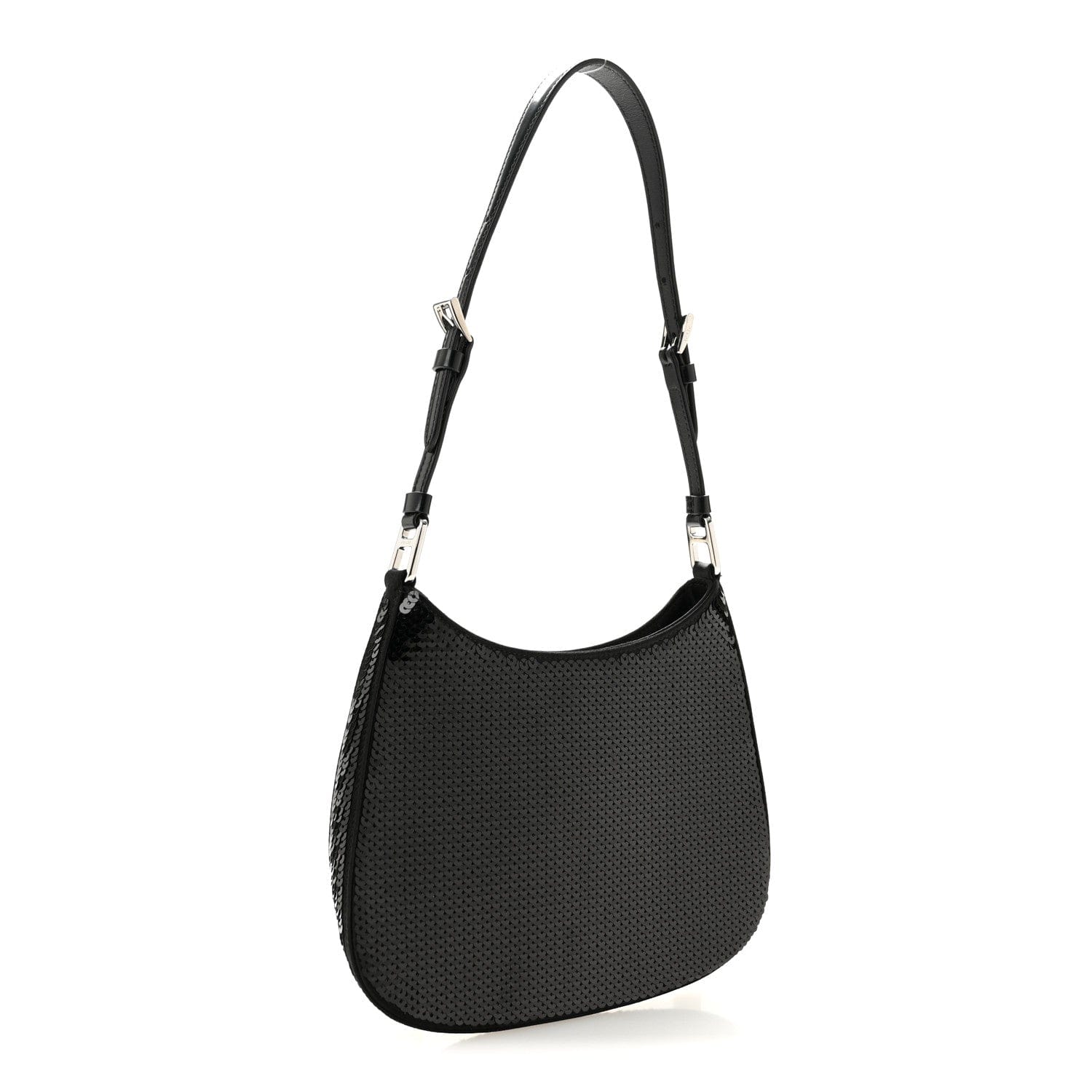 Prada Paillettes Sequin Logo Cleo Adjustable Strap Shoulder Bag Black White