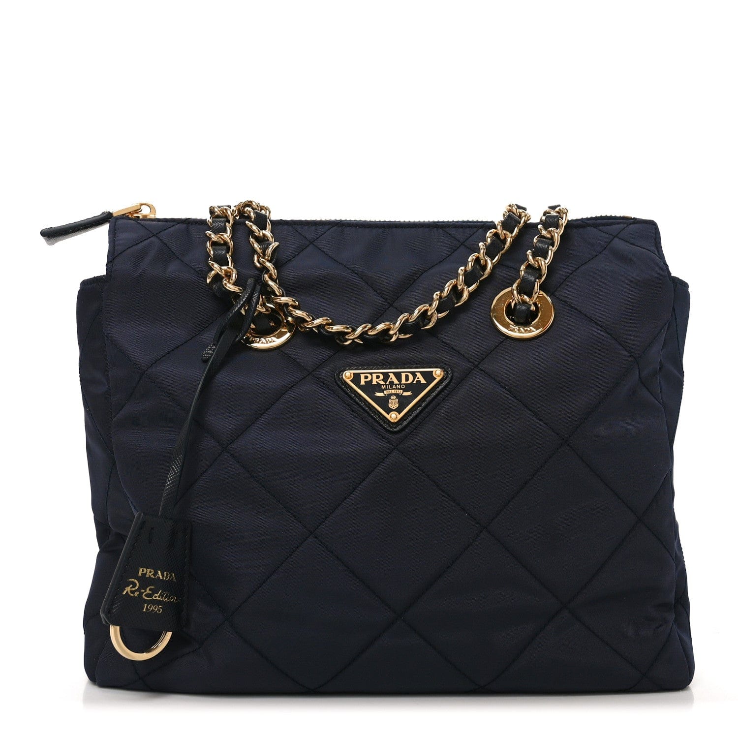 Prada Re - Nylon Saffiano Stitched Re - Edition 1995 Chaine Shoulder Bag Navy