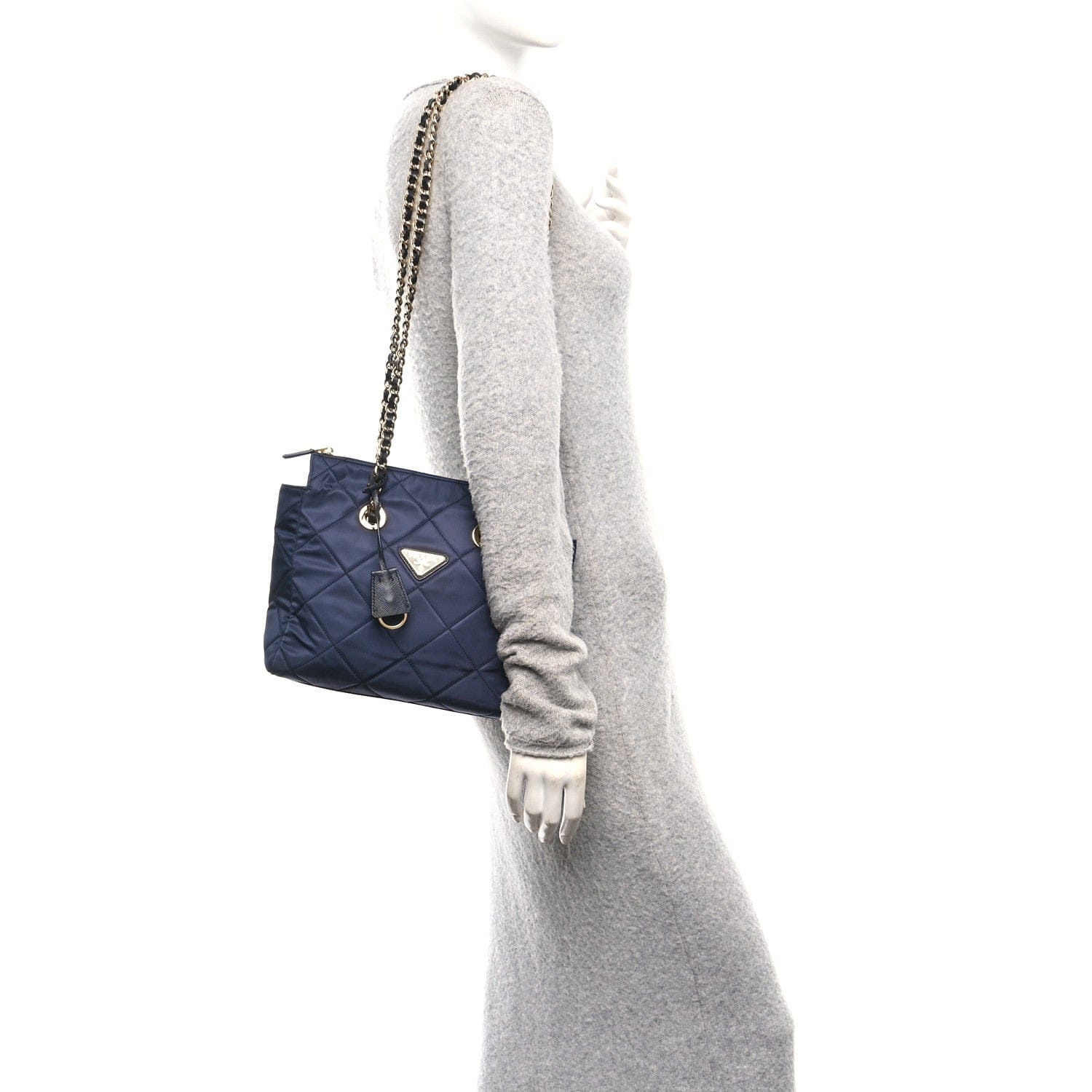 Prada Re - Nylon Saffiano Stitched Re - Edition 1995 Chaine Shoulder Bag Navy