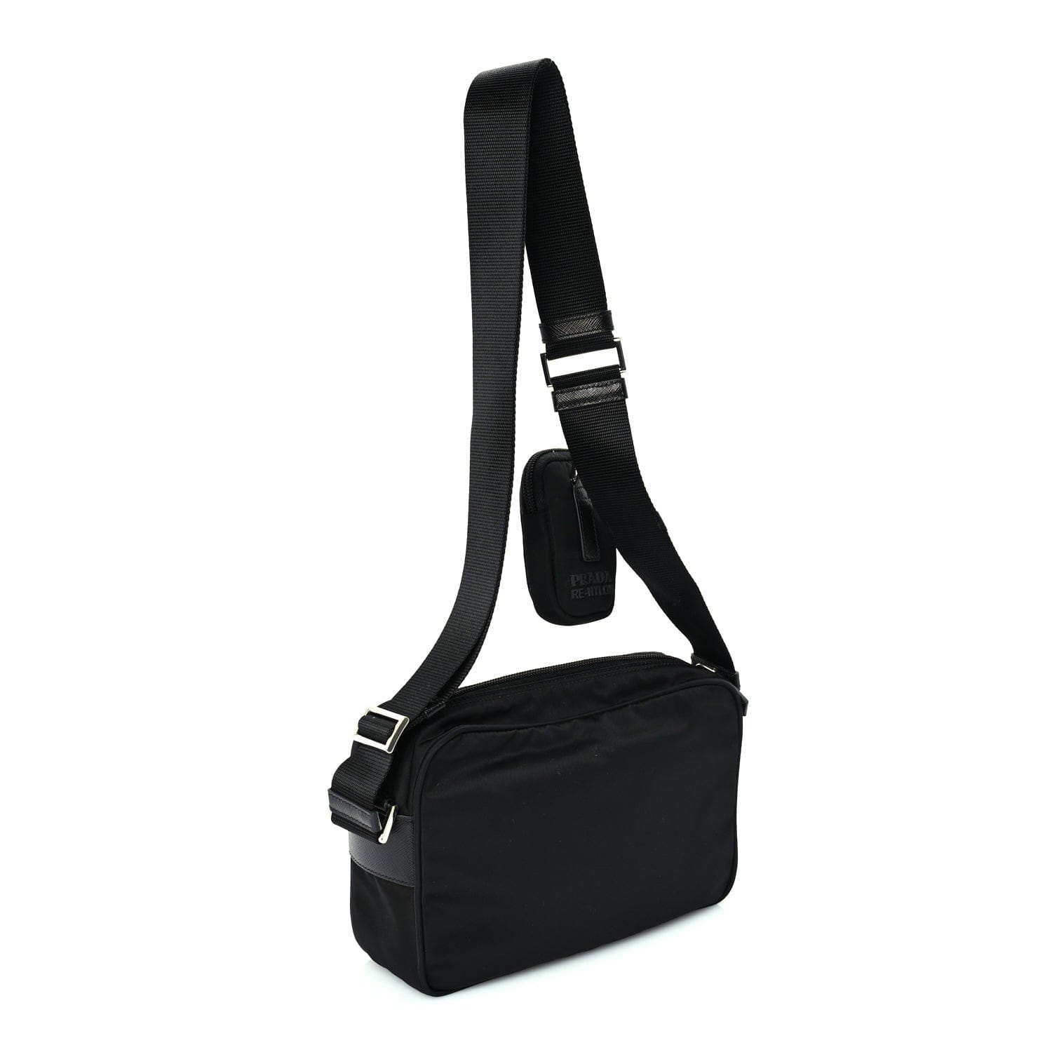 Prada Re - Nylon Vela Saffiano Pocket Double Zip Shoulder Bag Black