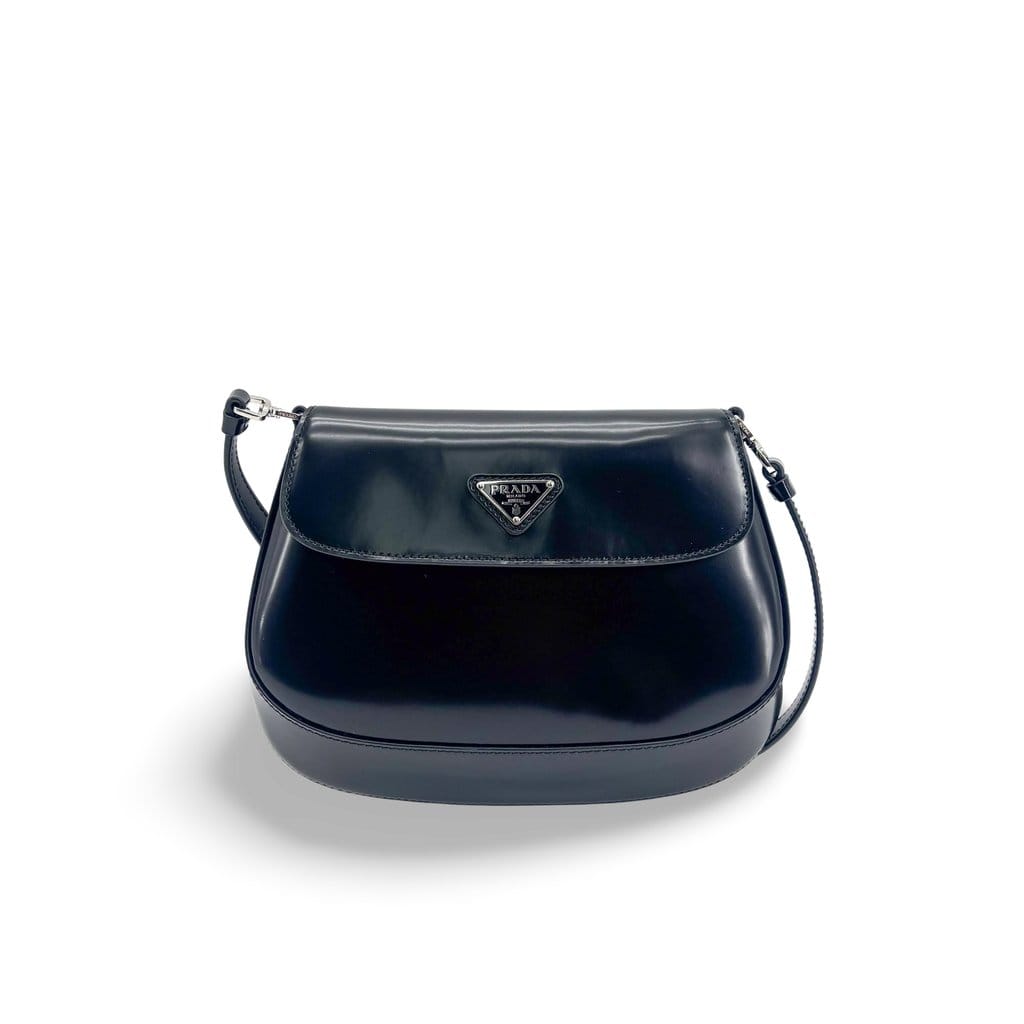 Prada Cleo Brushed Leather Flap Shoulder Bag Black
