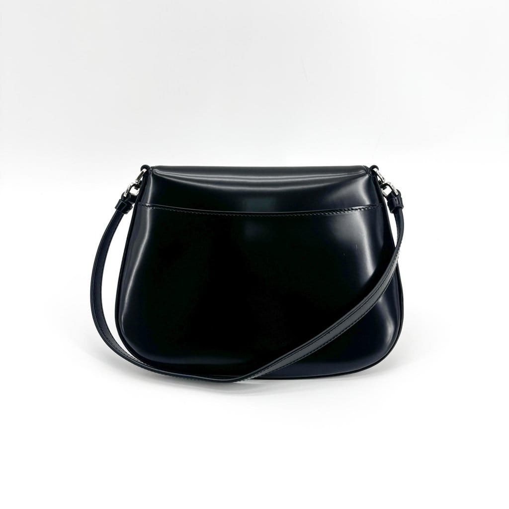 Prada Cleo Brushed Leather Flap Shoulder Bag Black