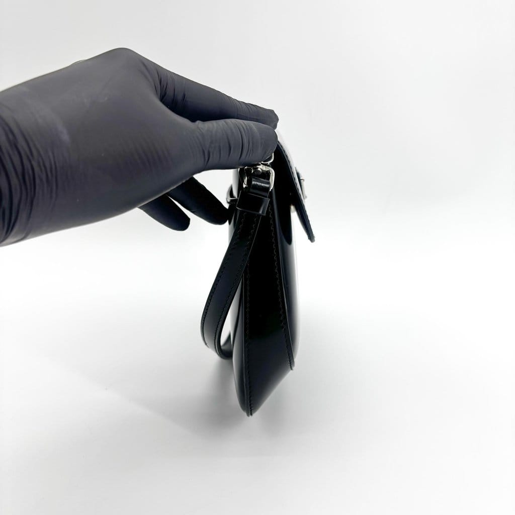 Prada Cleo Brushed Leather Flap Shoulder Bag Black