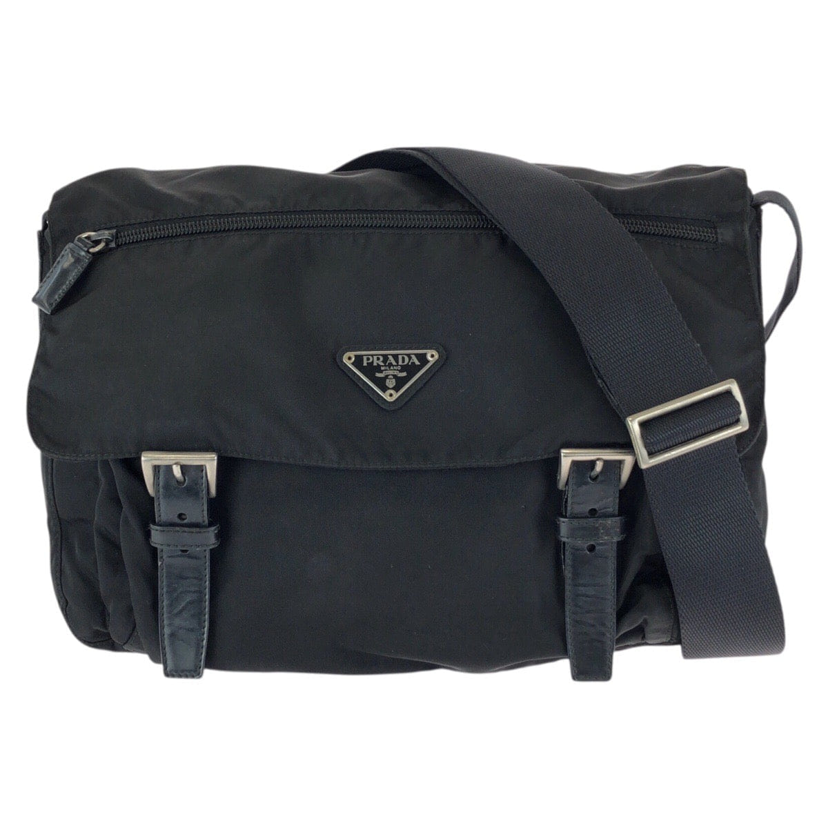 Prada Nylon Leather Tessuto Triangle Logo Shoulder Bag