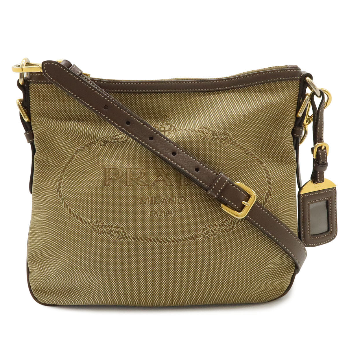 Prada Logo Jacquard Canvas Leather Shoulder Bag