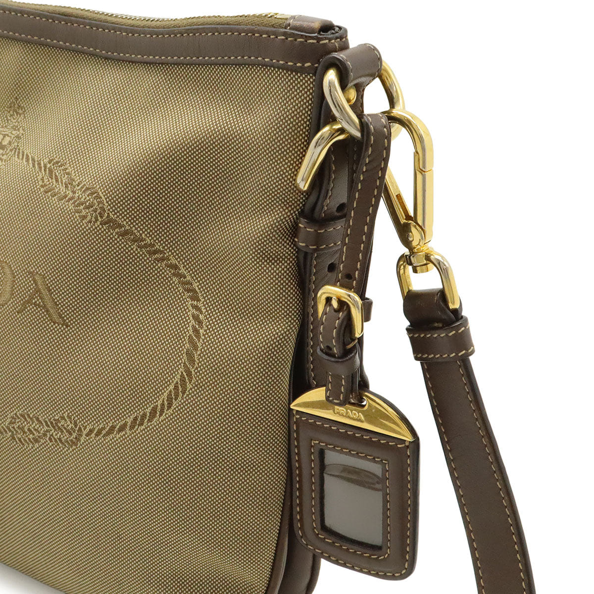 Prada Logo Jacquard Canvas Leather Shoulder Bag