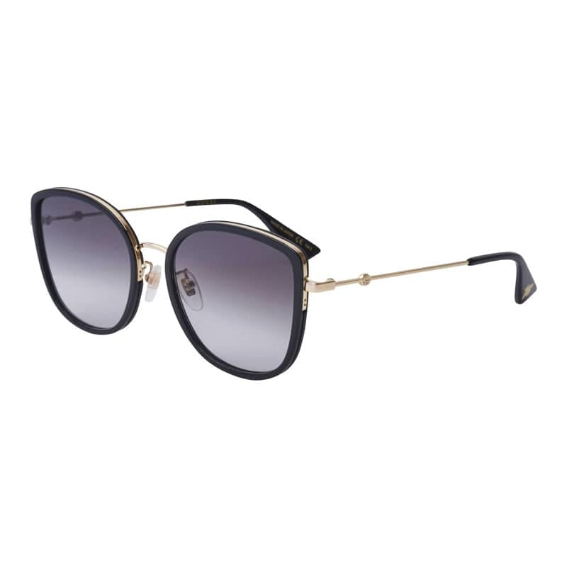 Gucci Sunglasses Square Full Rim, Black Gold Frame And Grey Gradient Lens Gg0606Sk001