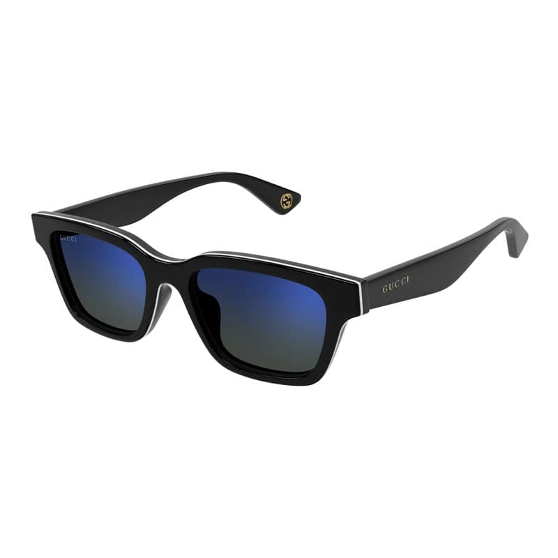 Gucci Sunglasses Square Full Rim, Shiny Black Frame And Blue Mirror Lens Gg1641Sa003