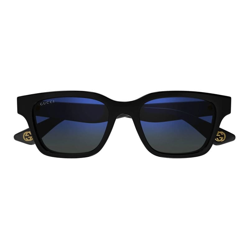Gucci Sunglasses Square Full Rim, Shiny Black Frame And Blue Mirror Lens Gg1641Sa003