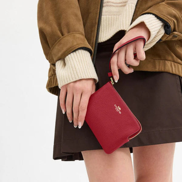Coach Corner Zip Wristlet Gold True Red