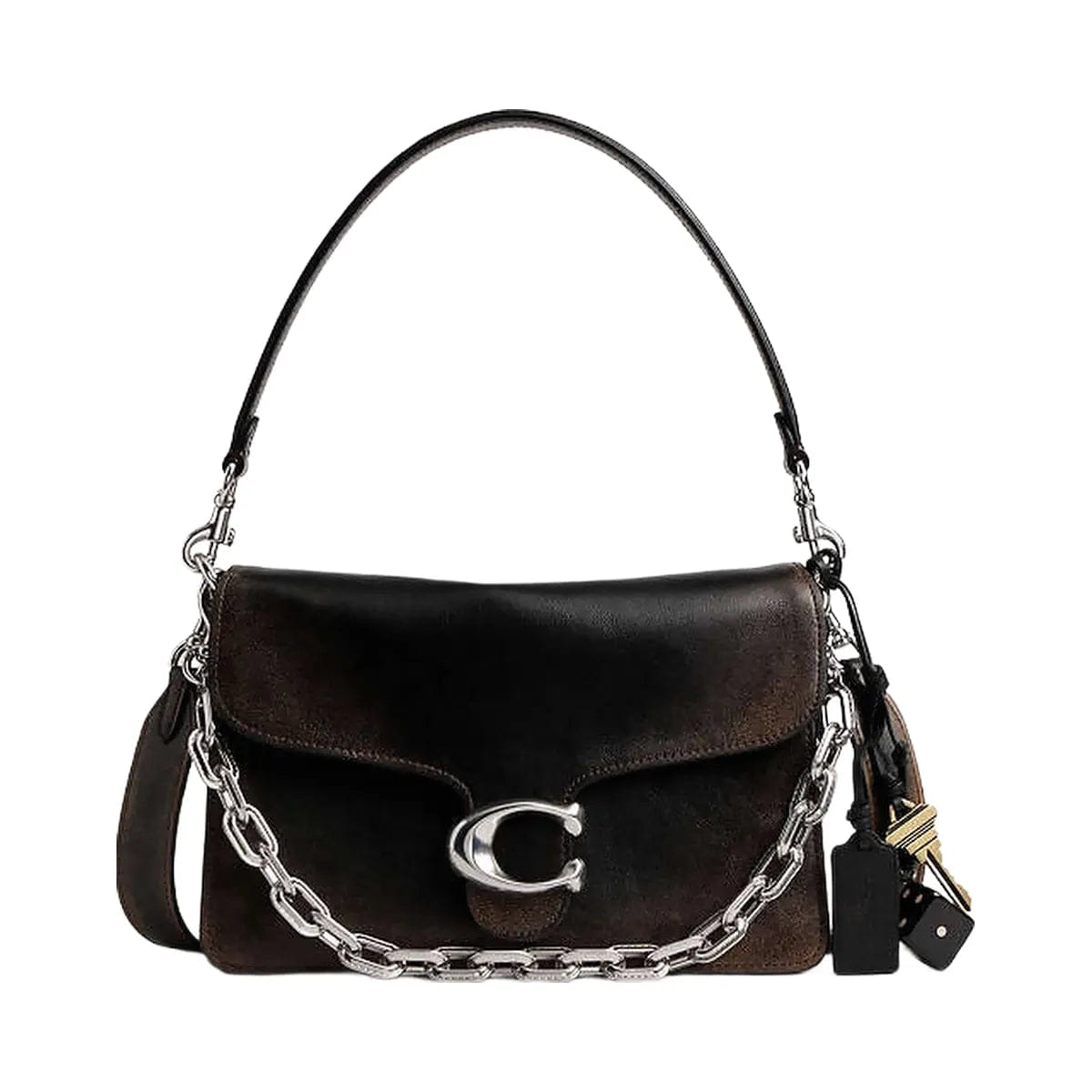 Coach Chain Tabby Shoulder Bag In Loved Leather Loved Leather - Silver - Black Brown