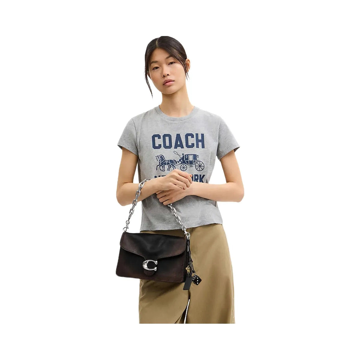 Coach Chain Tabby Shoulder Bag In Loved Leather Loved Leather - Silver - Black Brown
