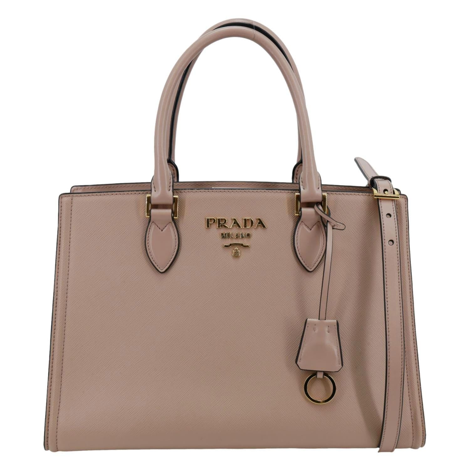 PRADA Saffiano Soft Calfskin Leather Top Handle Shoulder Bag Pink