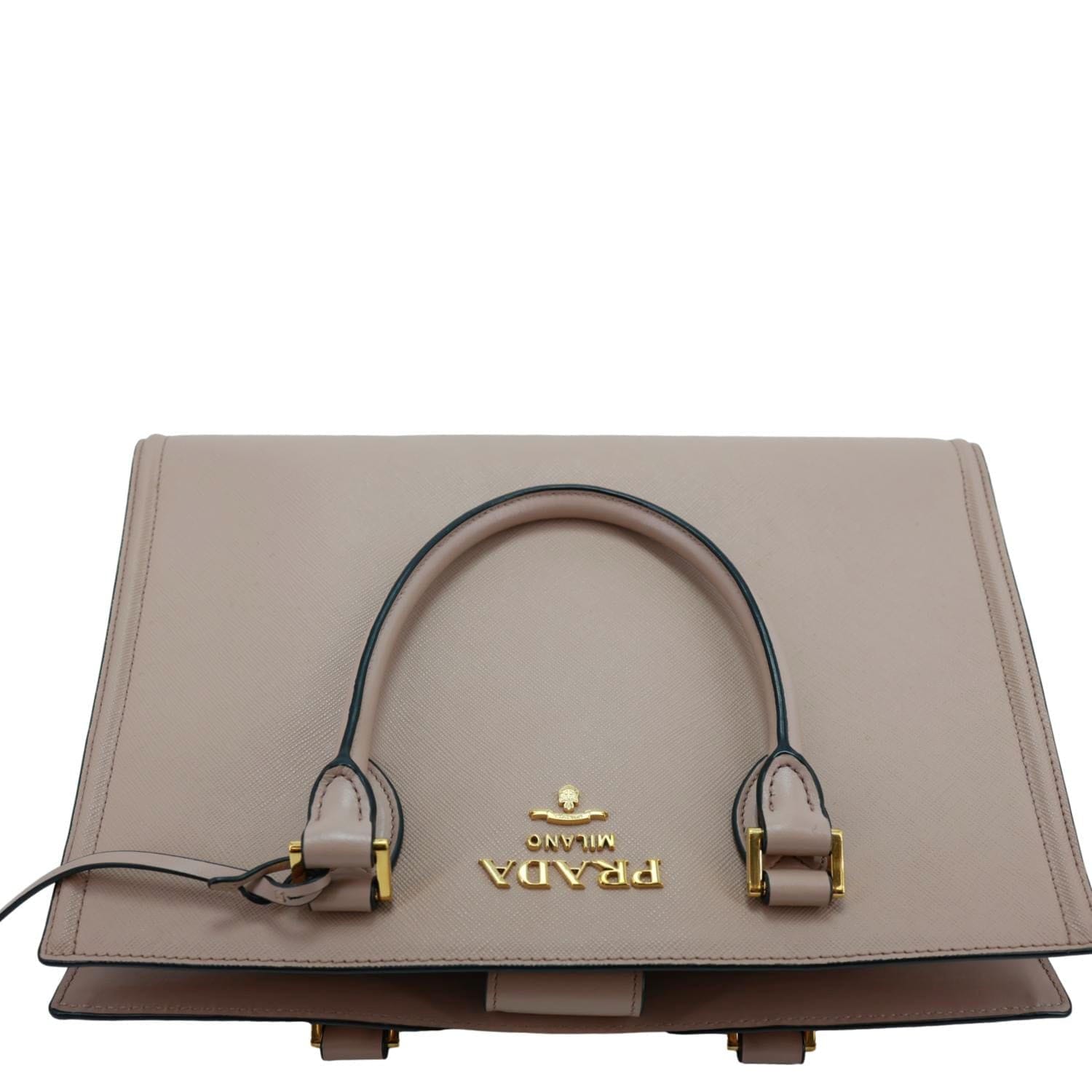 PRADA Saffiano Soft Calfskin Leather Top Handle Shoulder Bag Pink