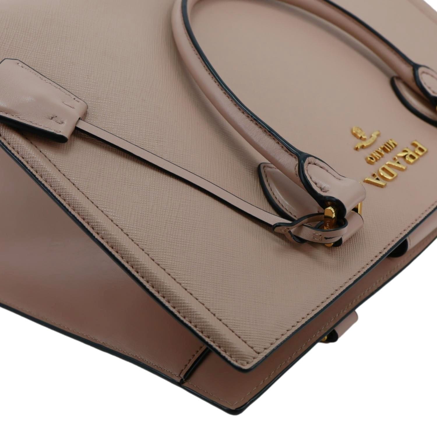 PRADA Saffiano Soft Calfskin Leather Top Handle Shoulder Bag Pink