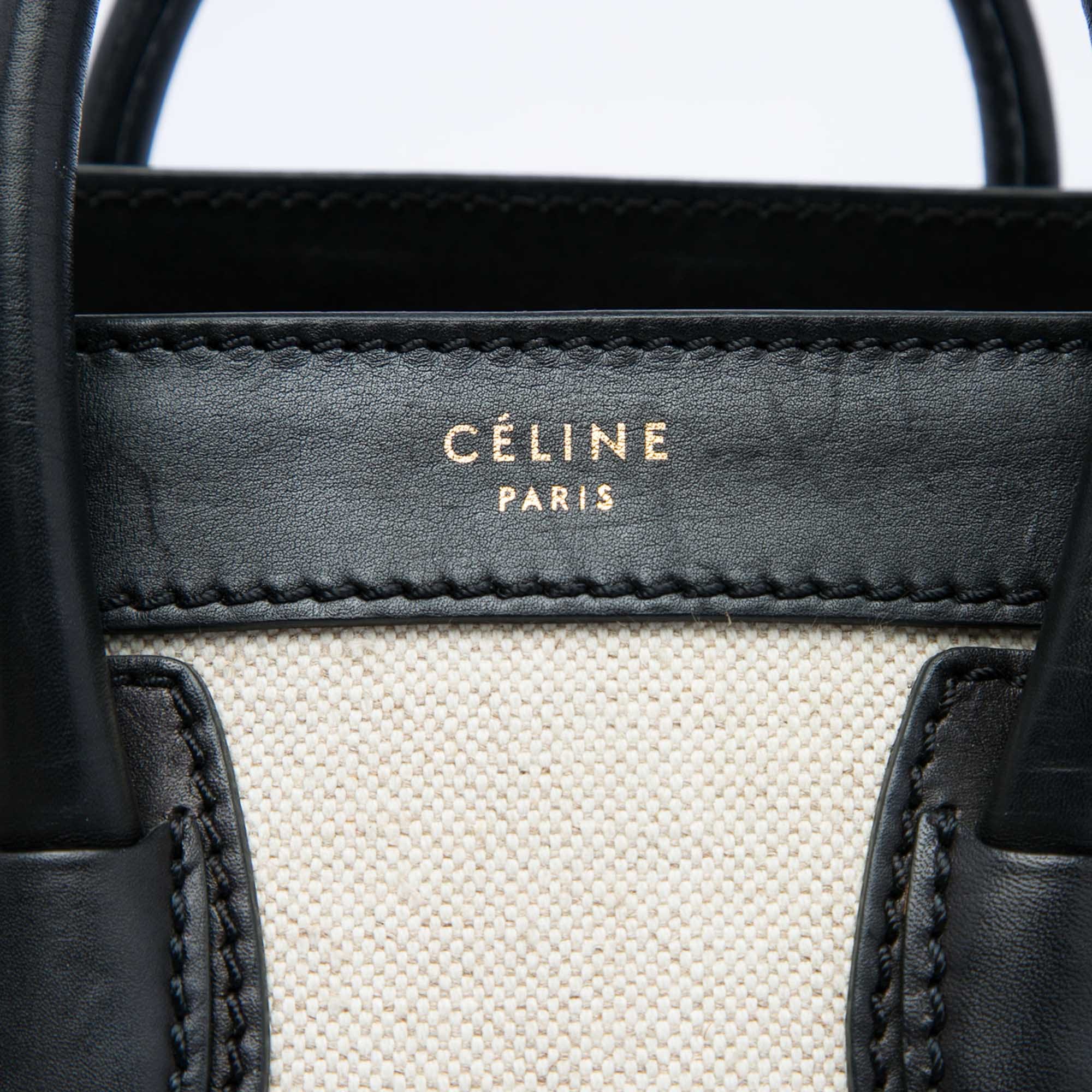 Celine Nano Bicolor Canvas and Leather Luggage Tote