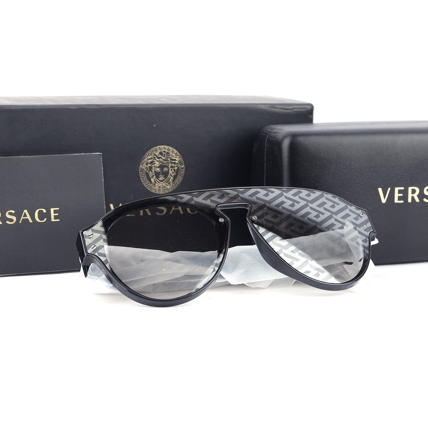 Versace Monogram Silver Aviator Sunglasses