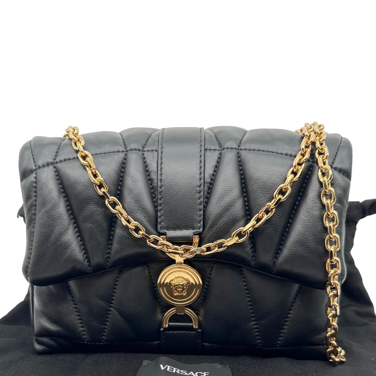 VERSACE Kleio Quilted Nappa Leather Shoulder Bag Black