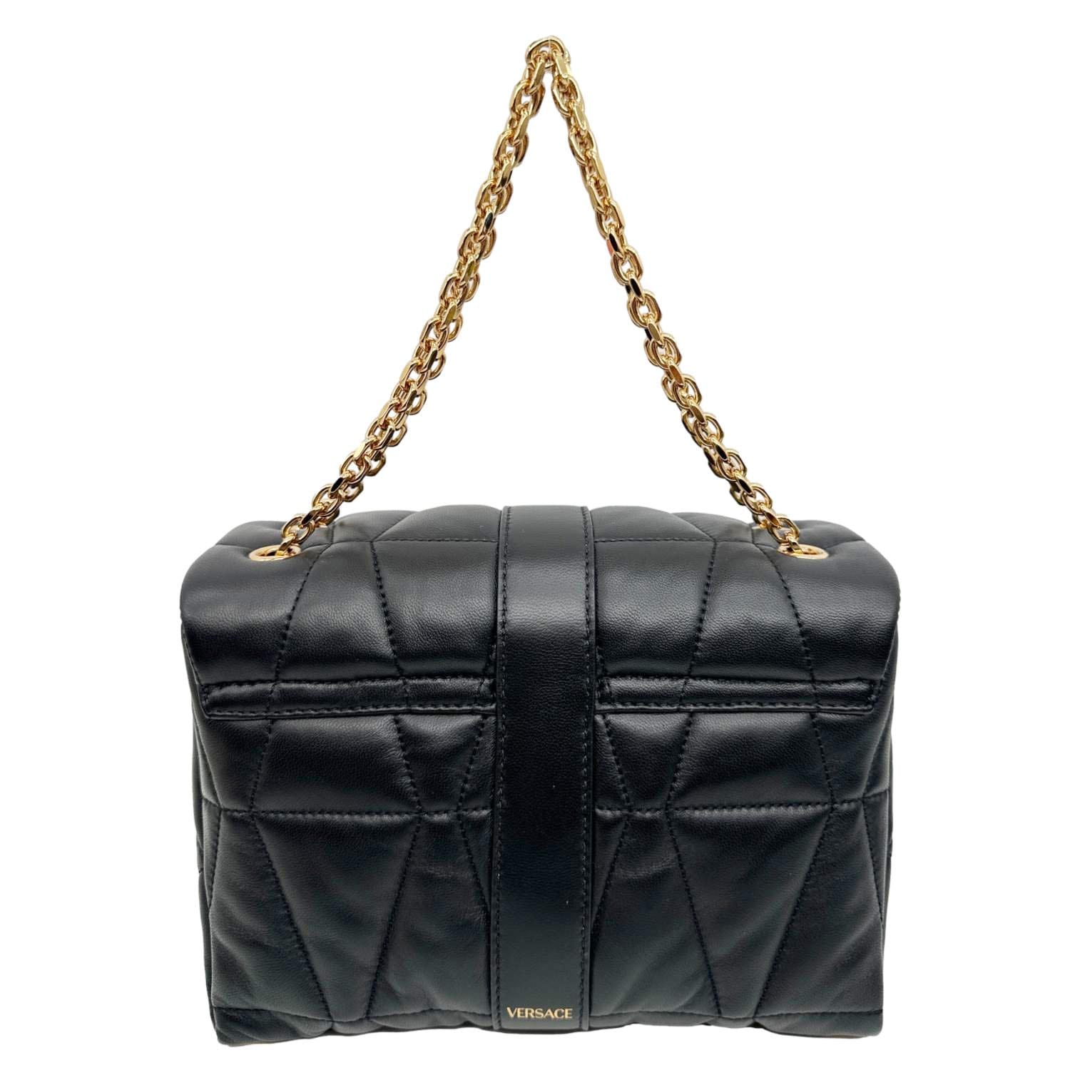 VERSACE Kleio Quilted Nappa Leather Shoulder Bag Black