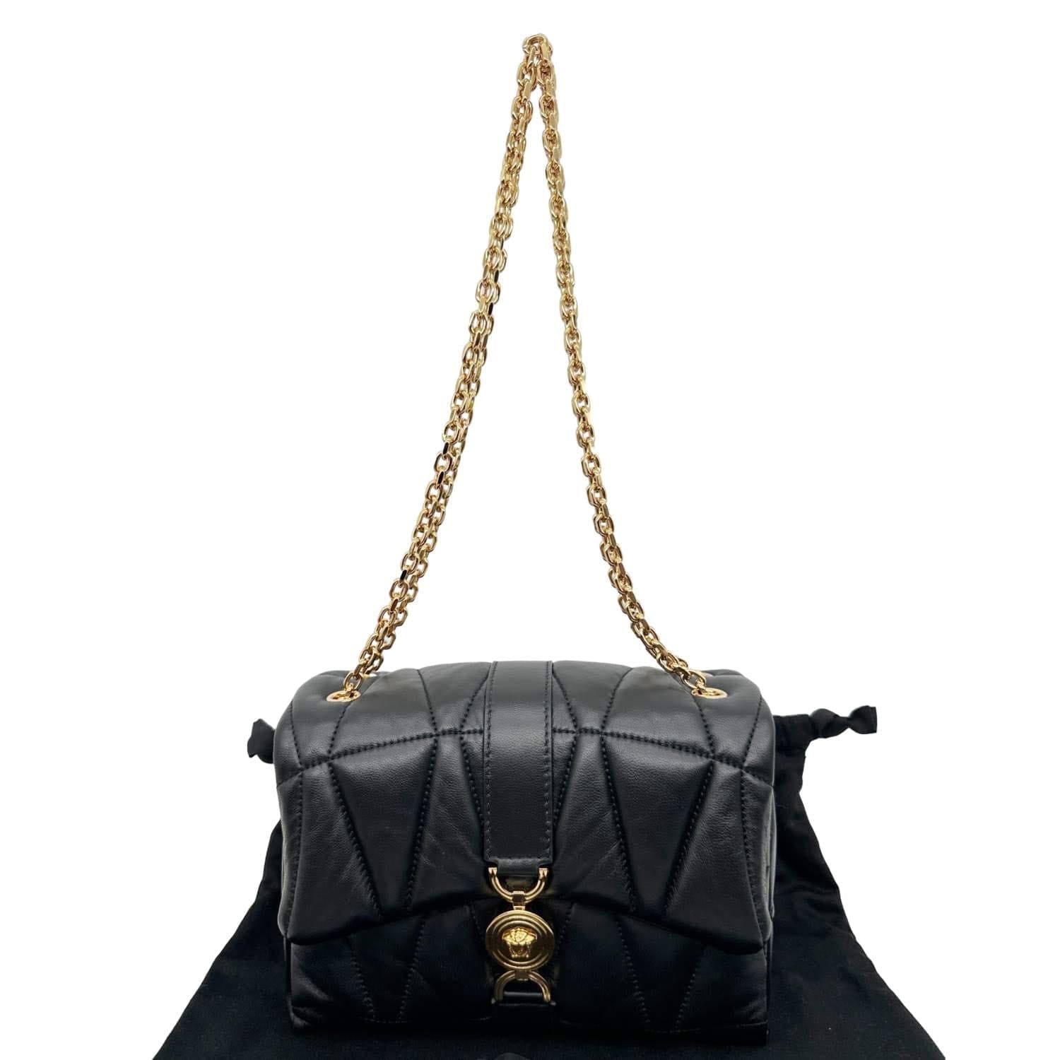 VERSACE Kleio Quilted Nappa Leather Shoulder Bag Black