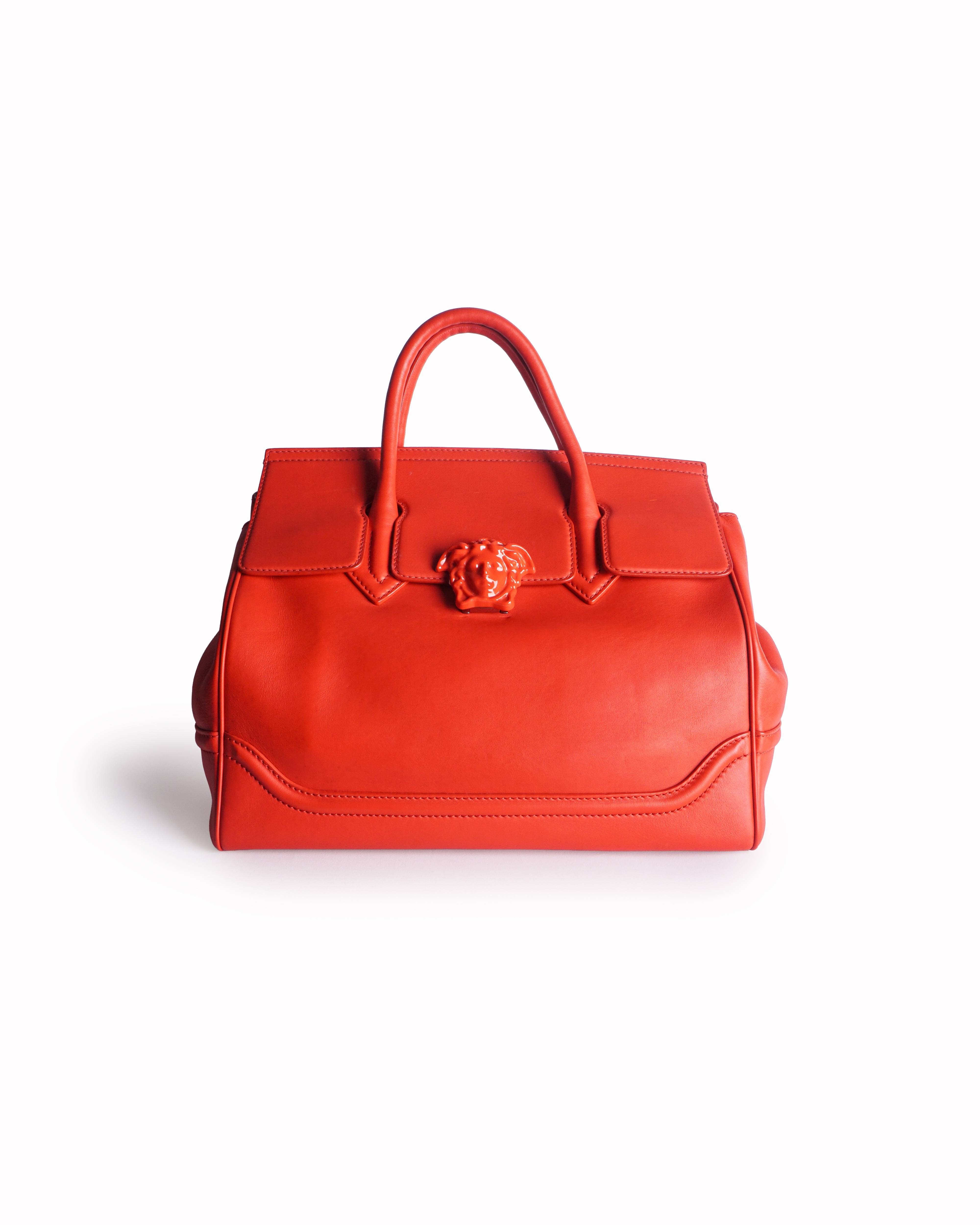 Versace Red Smooth Leather Palazzo Empire Medusa Shoulder Bag