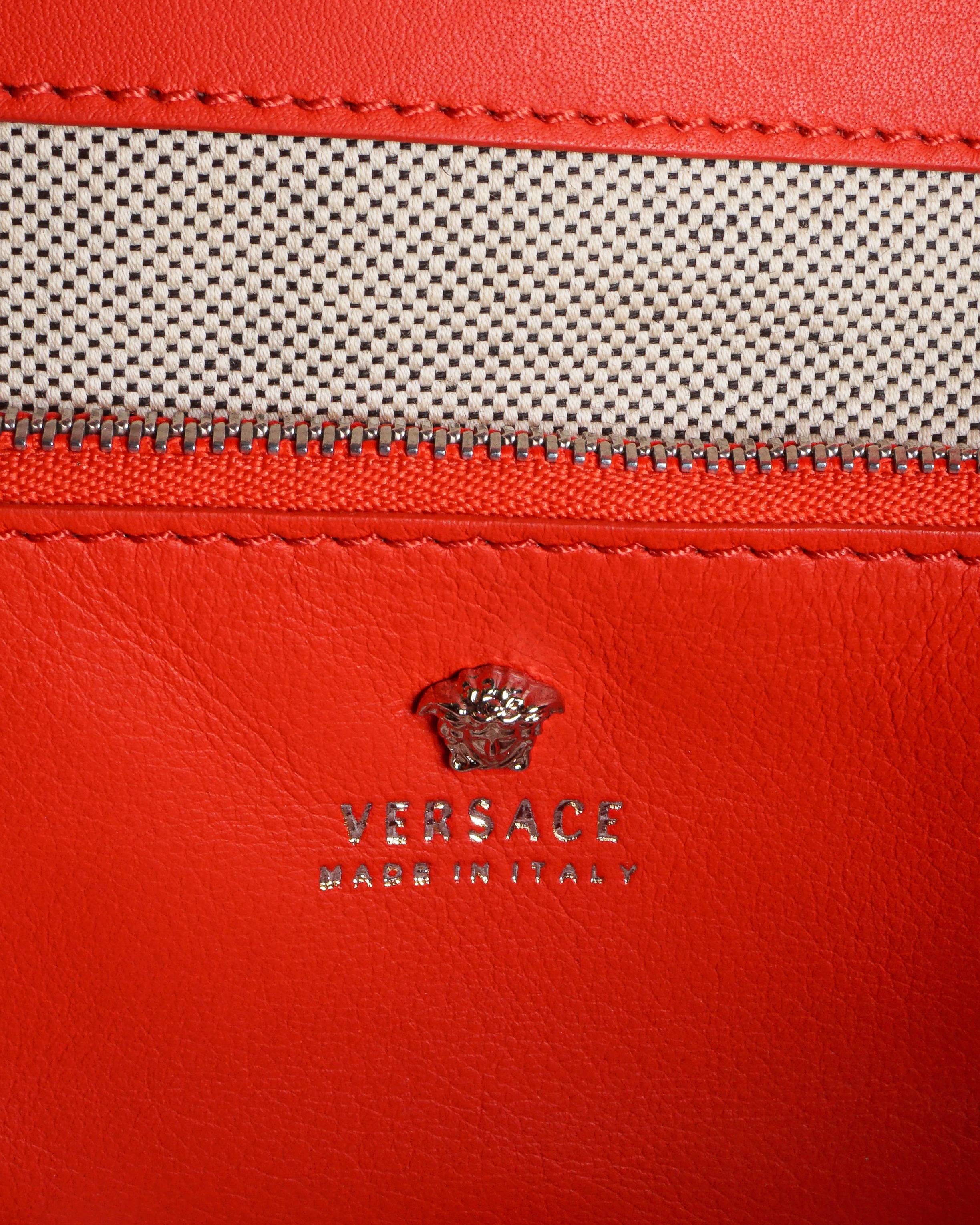 Versace Red Smooth Leather Palazzo Empire Medusa Shoulder Bag