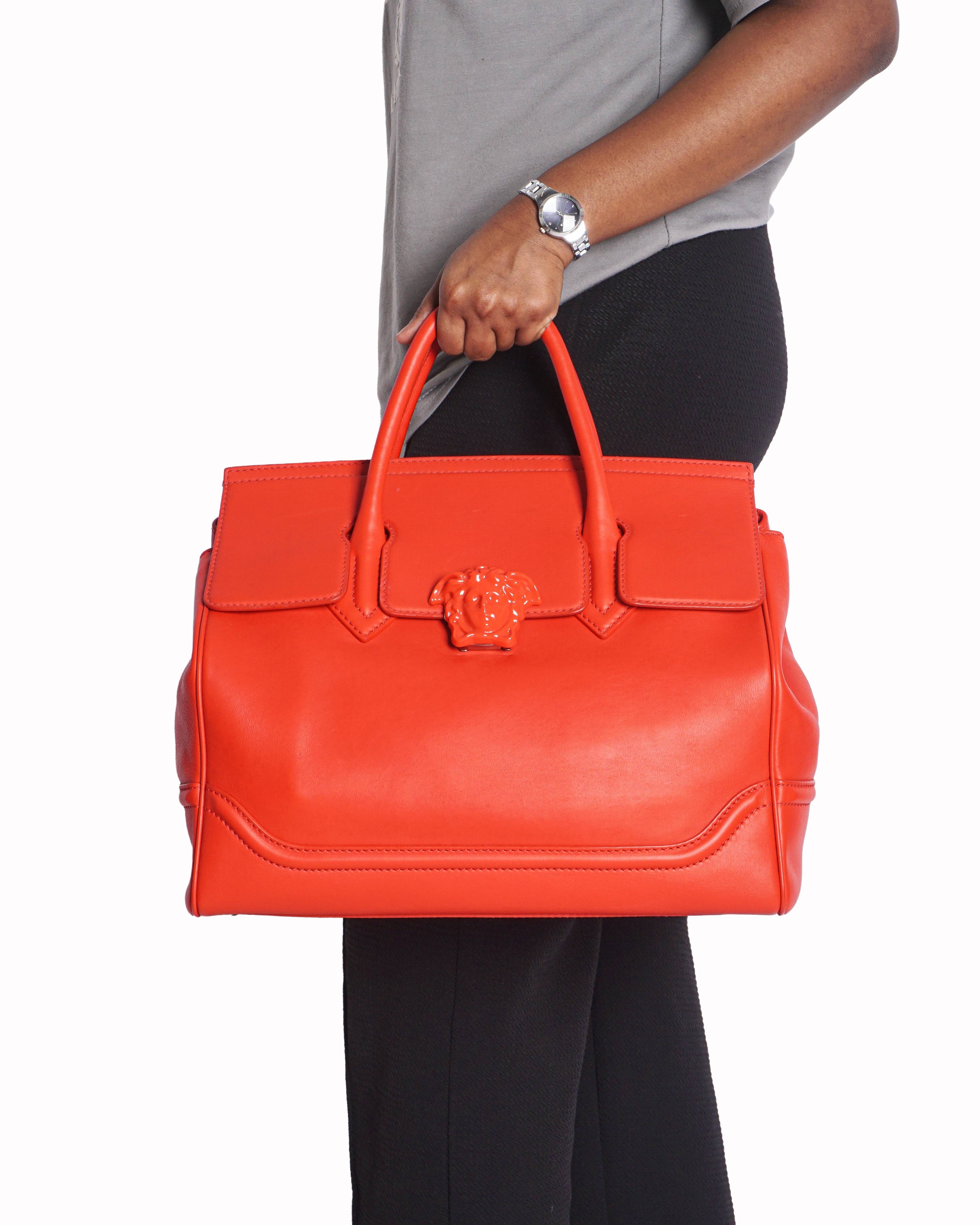 Versace Red Smooth Leather Palazzo Empire Medusa Shoulder Bag