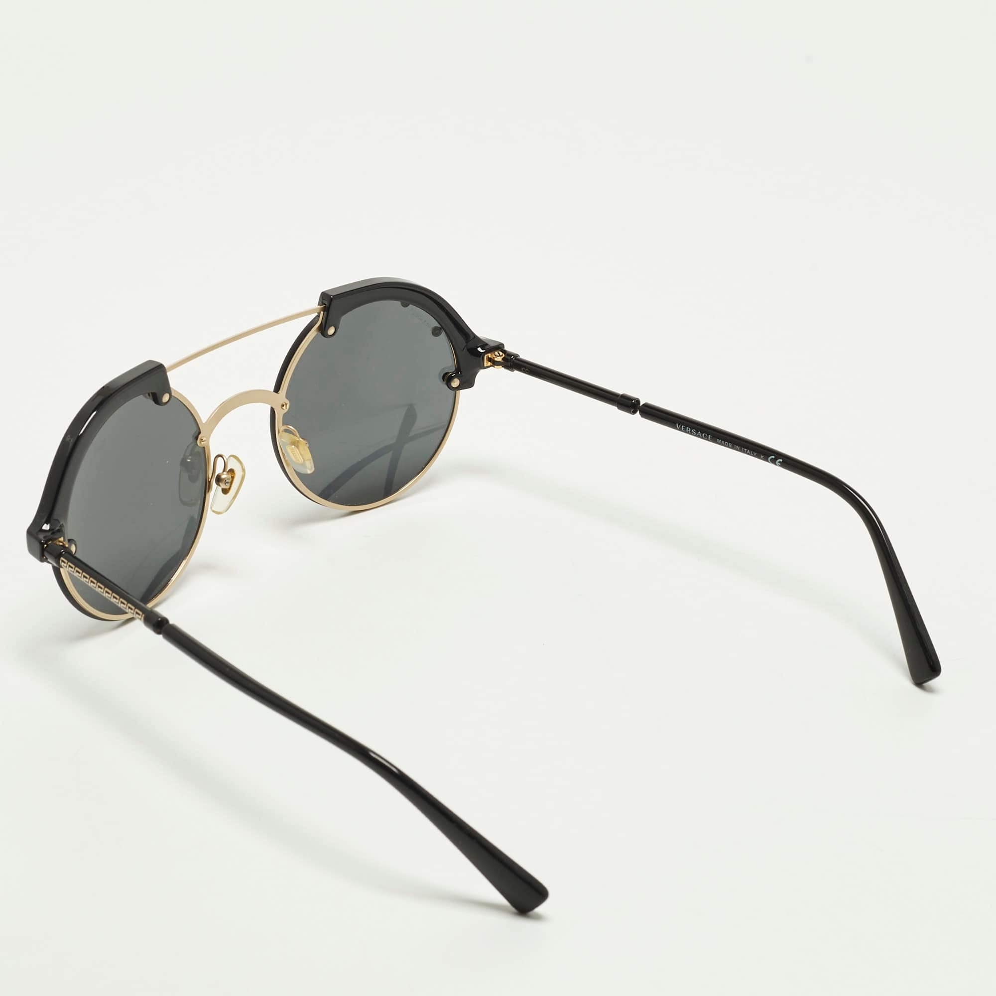 Versace Black/gold Tone Mod 4337 Medusa Studded Round Sunglasses