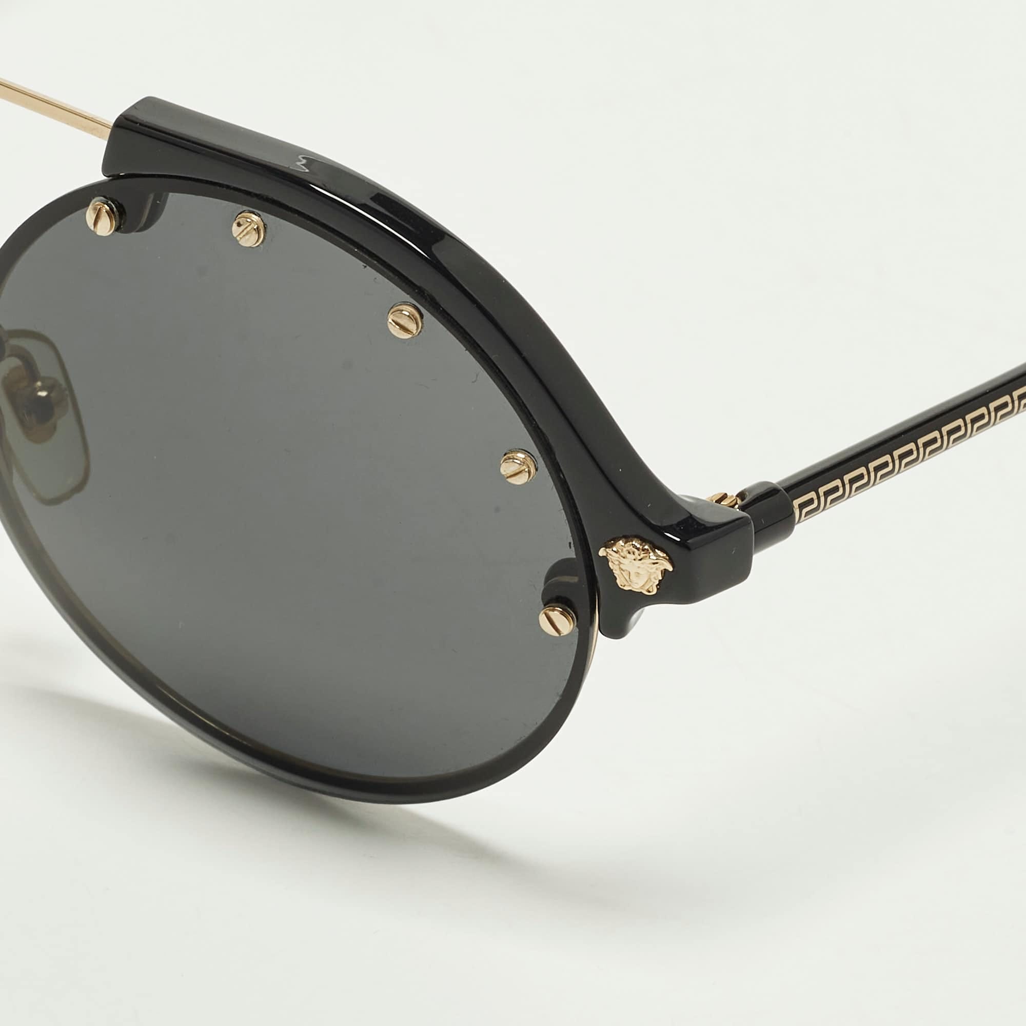 Versace Black/gold Tone Mod 4337 Medusa Studded Round Sunglasses