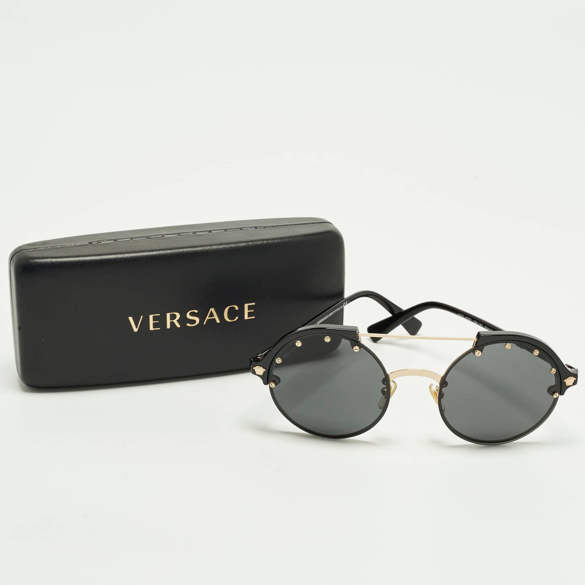 Versace Black/gold Tone Mod 4337 Medusa Studded Round Sunglasses