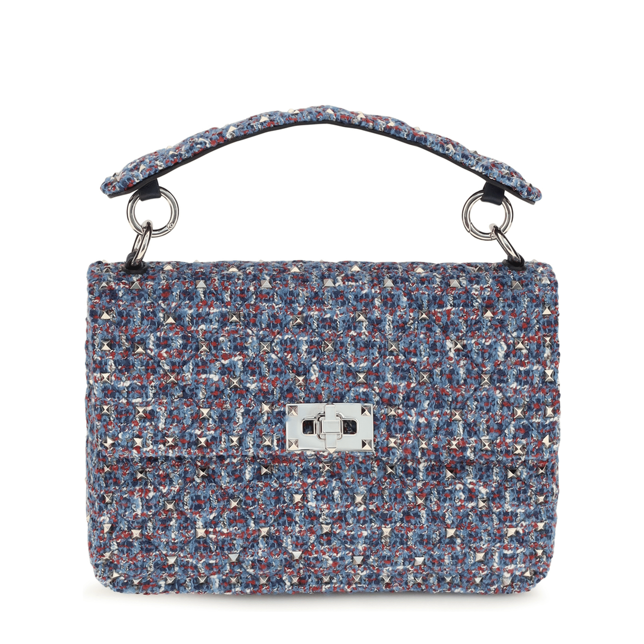 Valentino Rockstud Spike Tweed Tote Bag - Blue