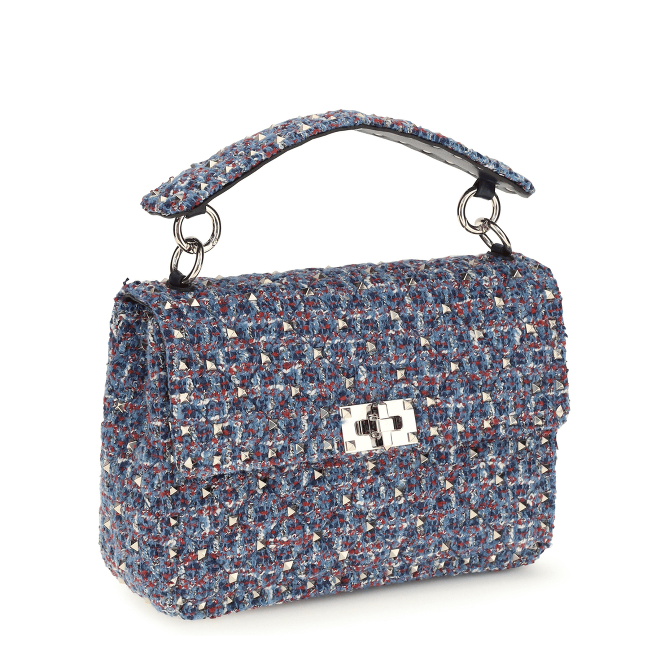 Valentino Rockstud Spike Tweed Tote Bag - Blue
