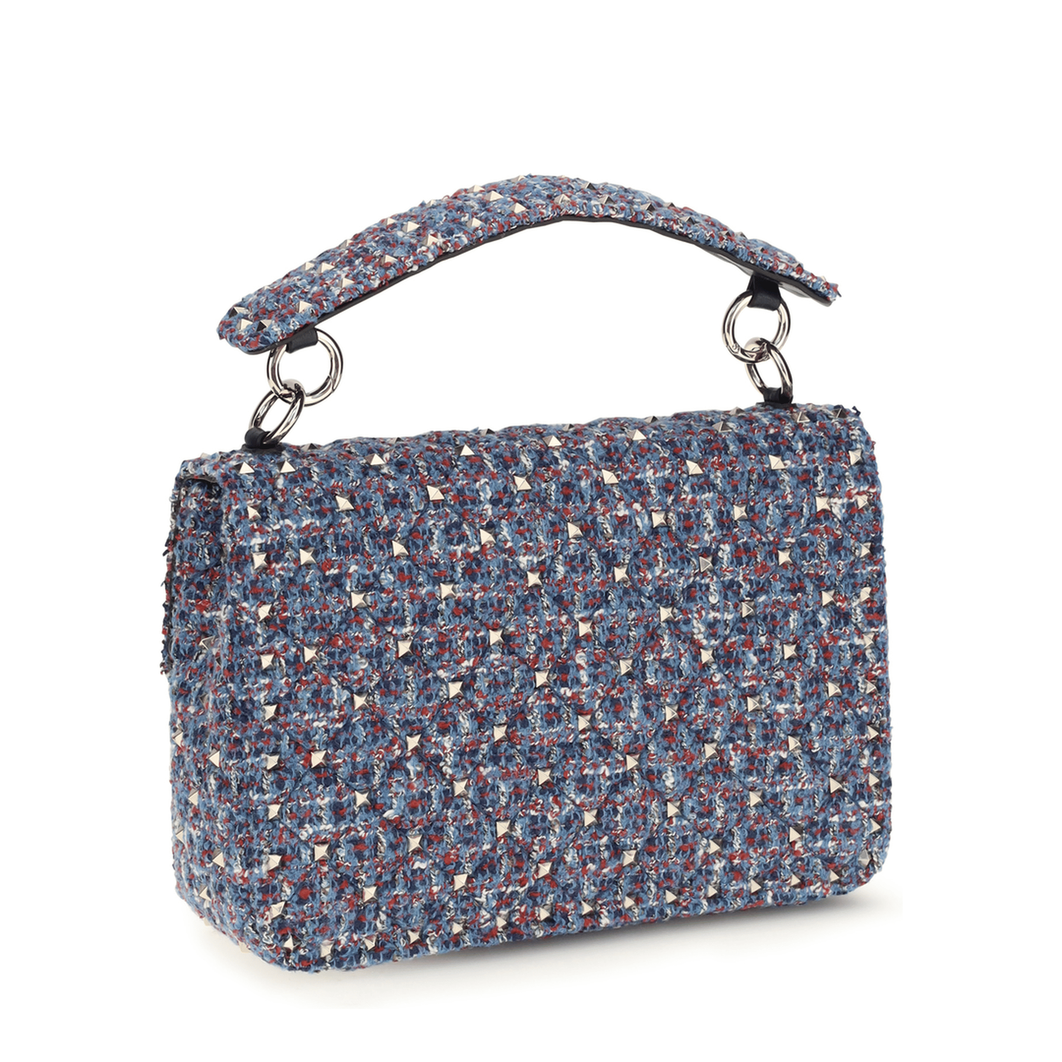 Valentino Rockstud Spike Tweed Tote Bag - Blue