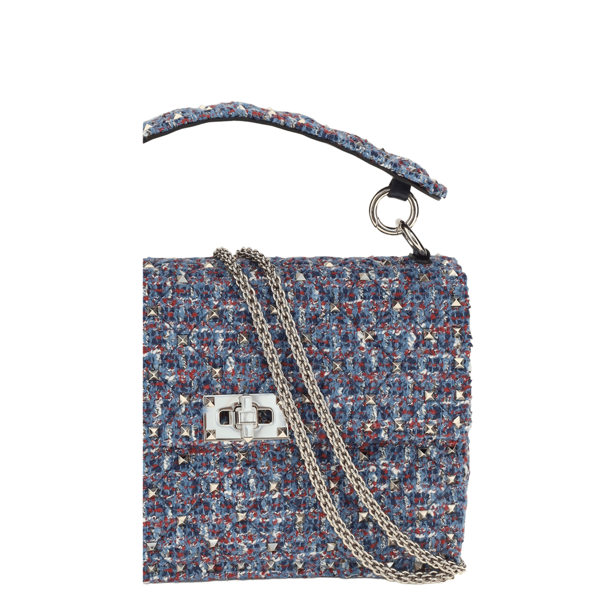 Valentino Rockstud Spike Tweed Tote Bag - Blue