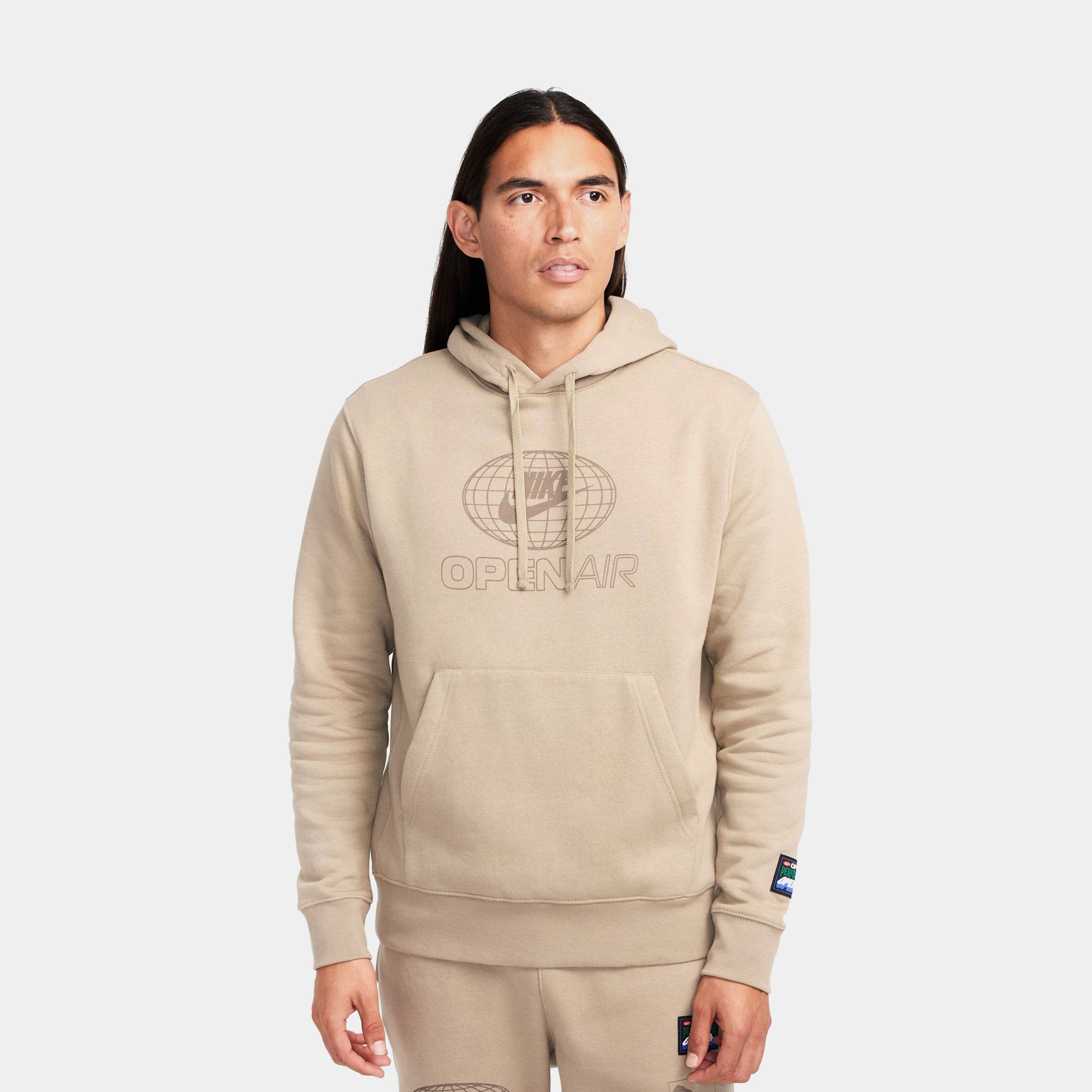 Nike NSW Club Open Air Pullover Mens Hoodie (Khaki/White)