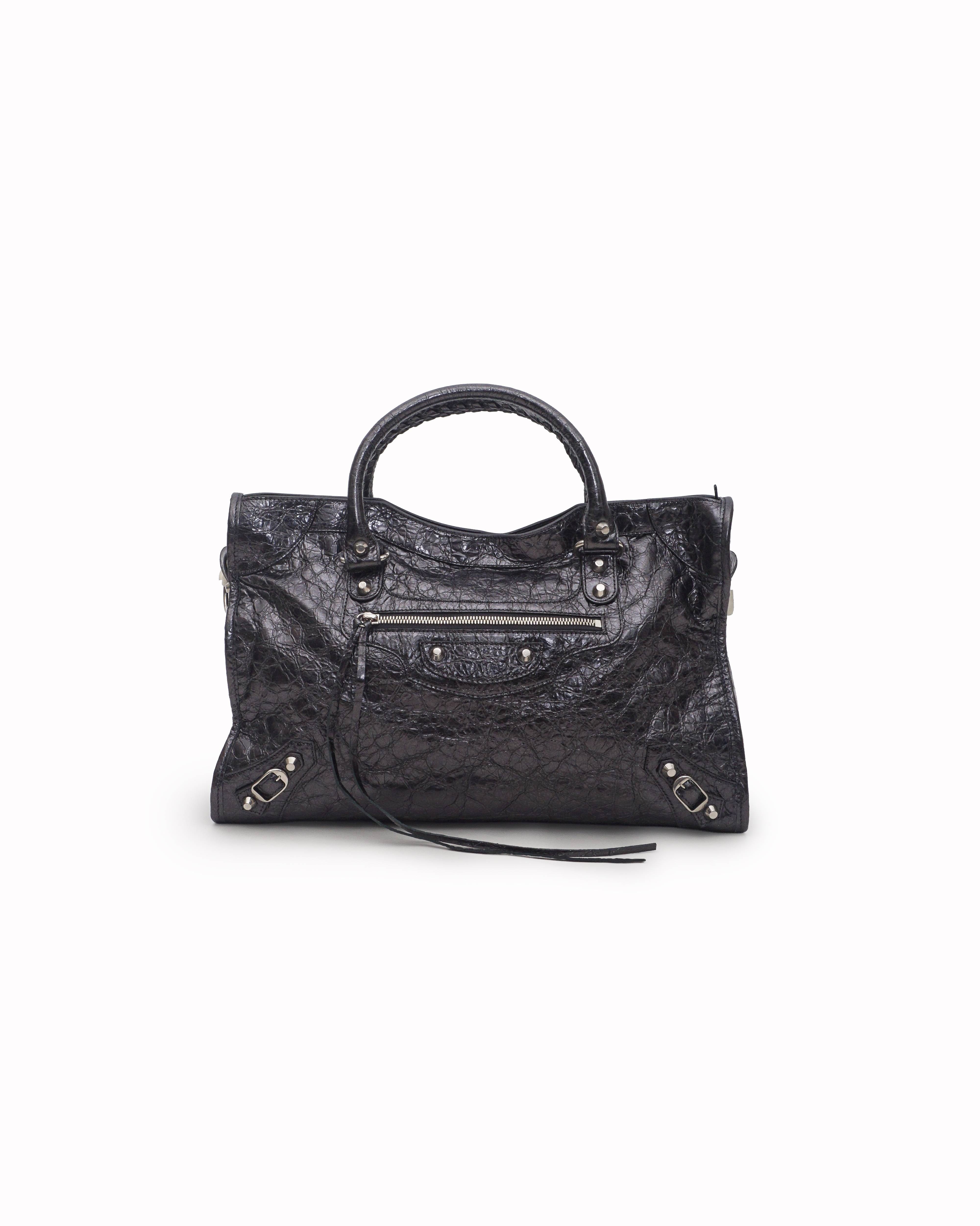 Balenciaga Metallic Grey Arena Lambskin Small Le City Shoulder Bag